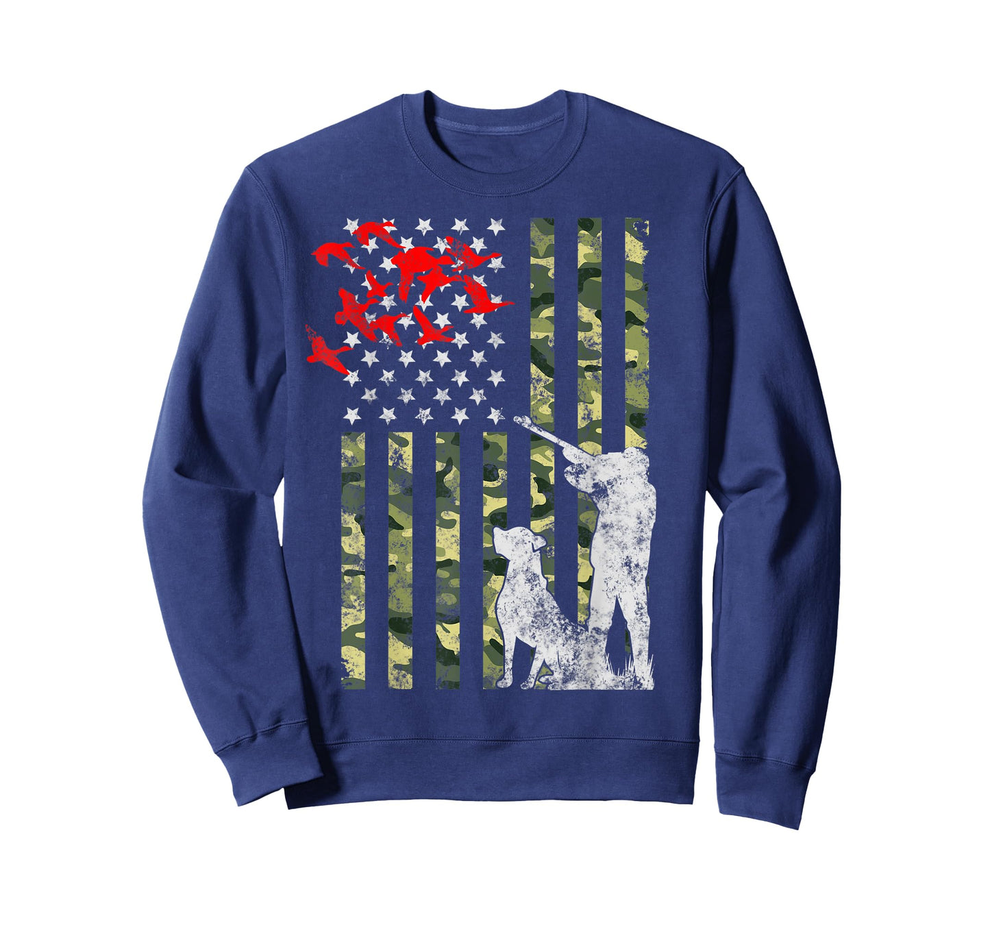 Duck Hunting with Dog gift American Camouflage USA Camo Flag Men Women T-Shirt