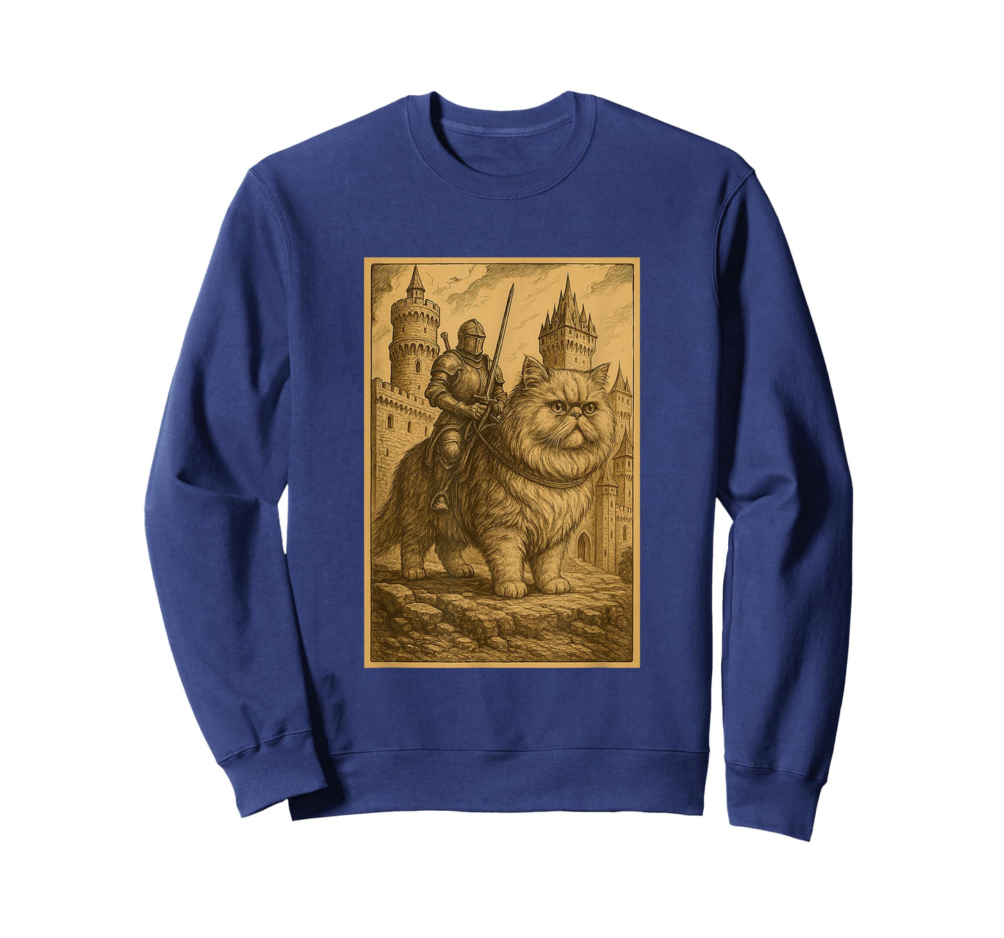 Medieval Knight Riding a Persian Cat Rider Surreal Feline T-Shirt
