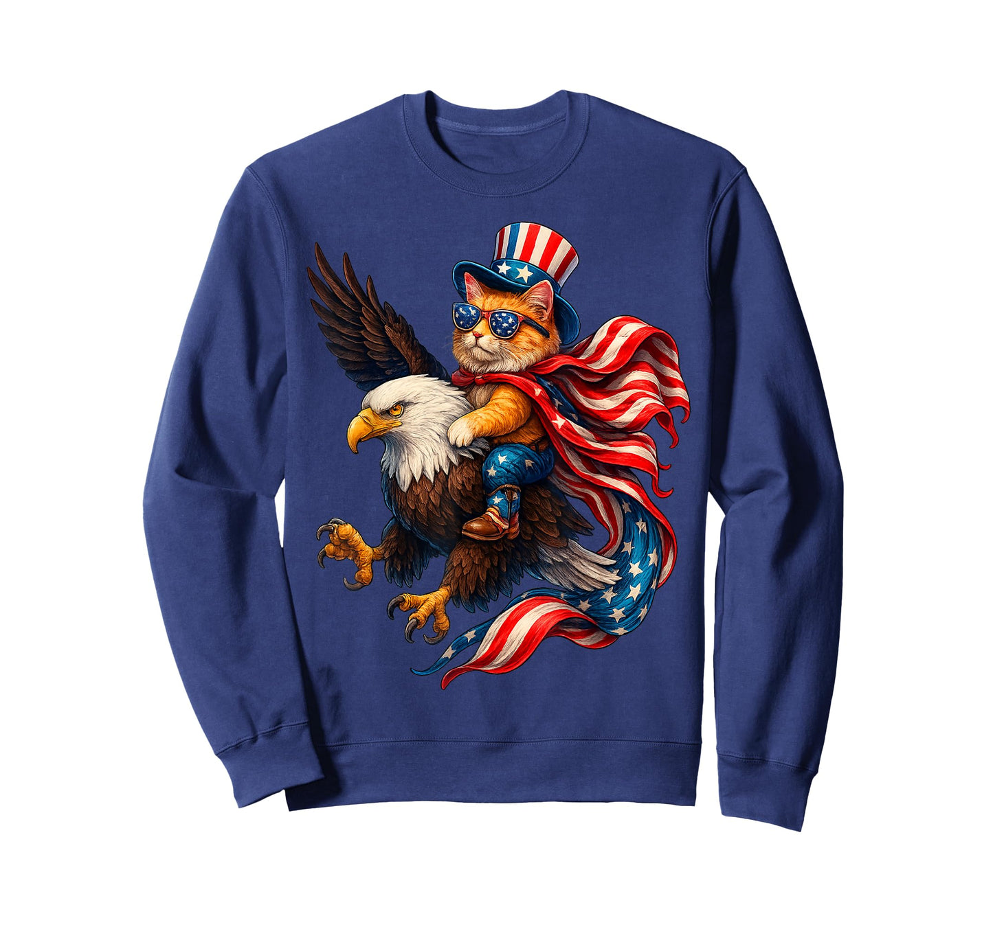 Patriotic Cat Riding Eagle Funny 4th of July American Flag T-Shirt