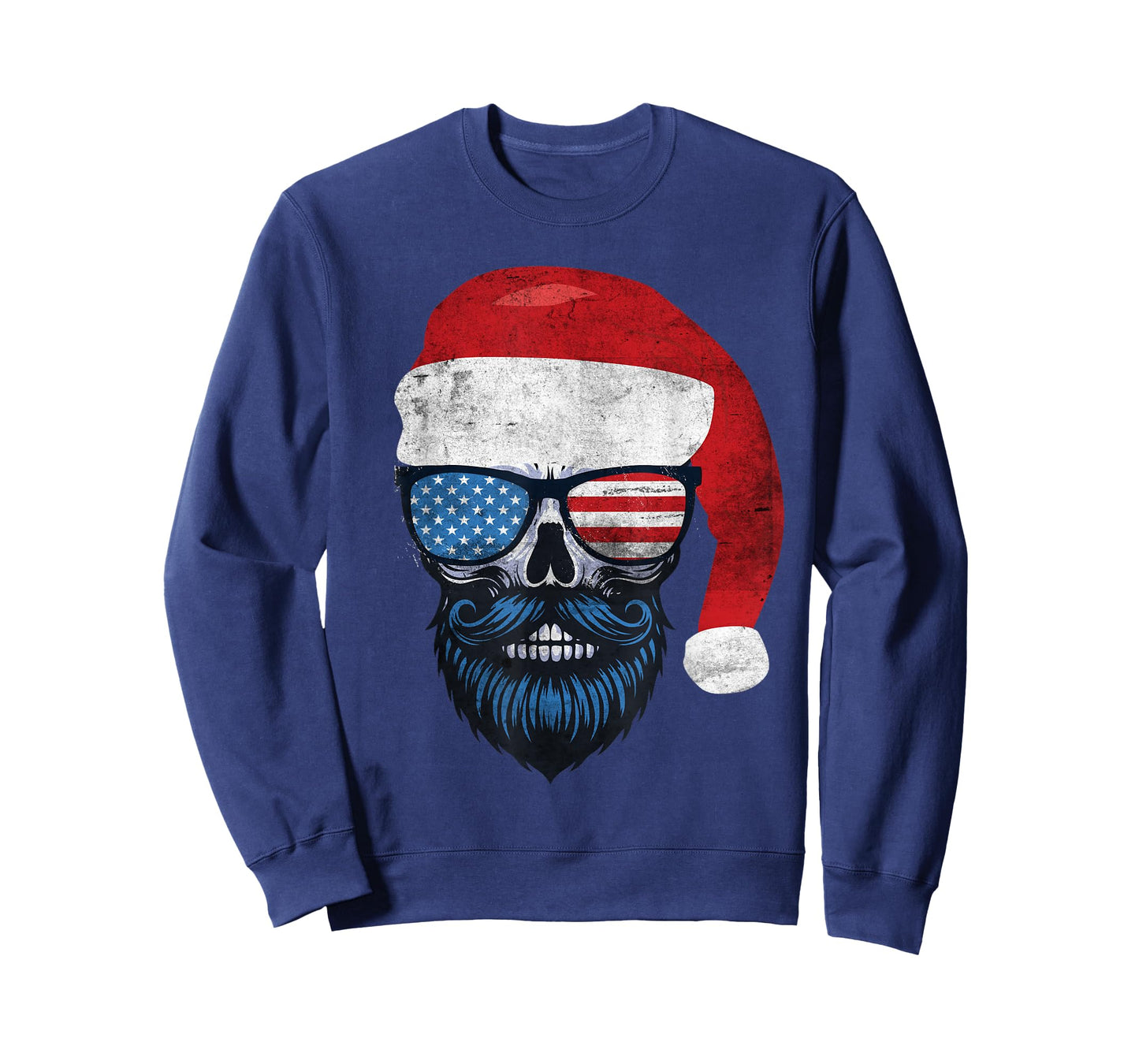 Hipster Santa US Flag Bearded Skull Sunglasses Patriotic T-Shirt