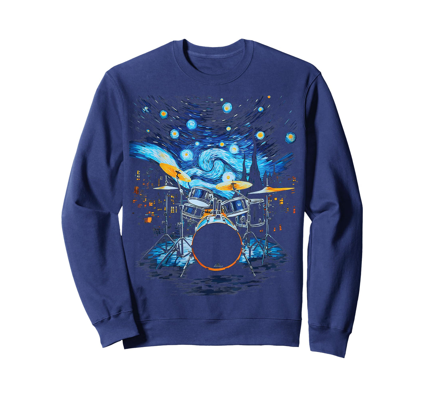 Van Gogh Starry Night Drummer Artistic Drum Set Music Lovers T-Shirt