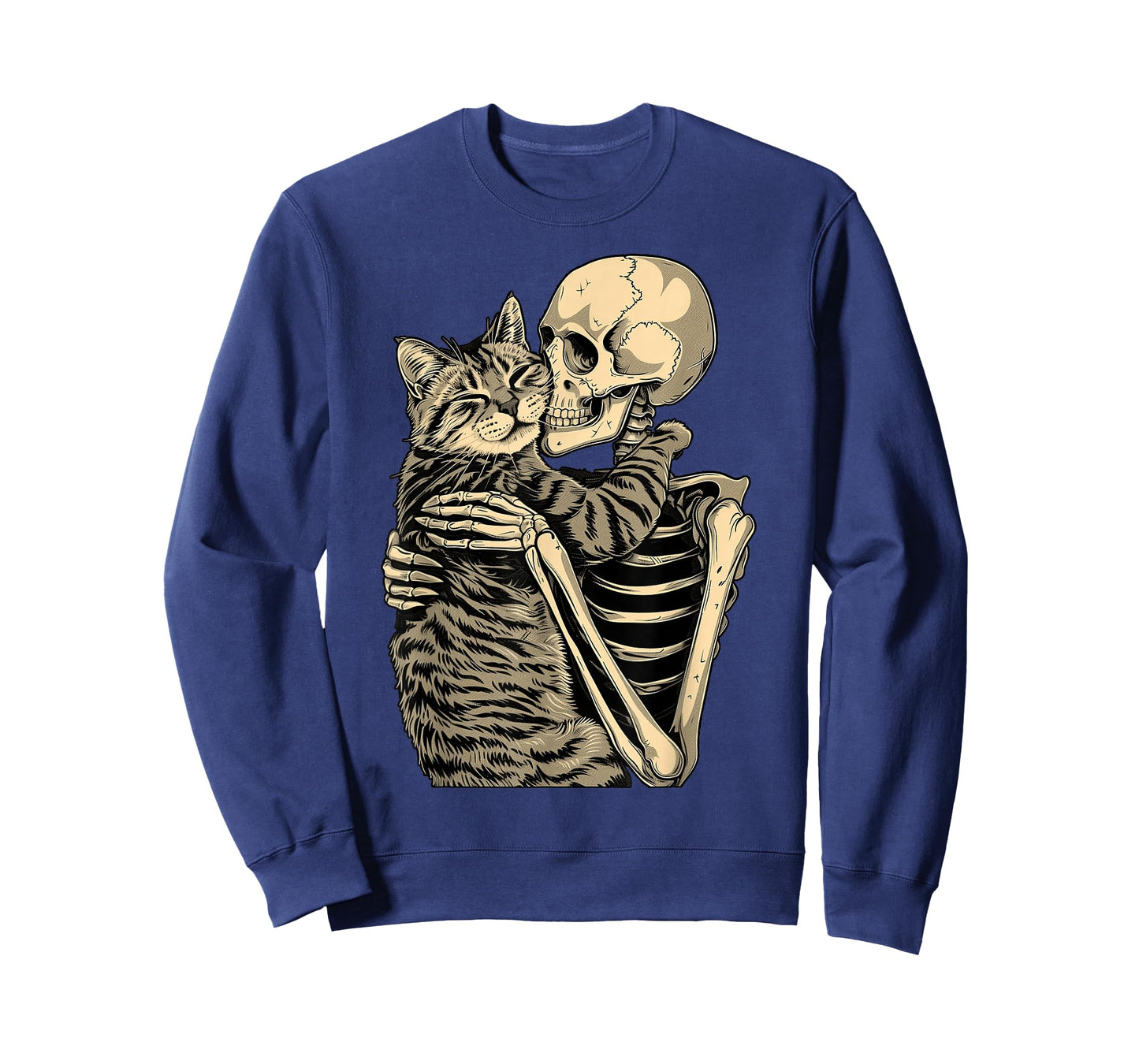 Skeleton Hugging Cat Halloween T-Shirt for Cat Lovers