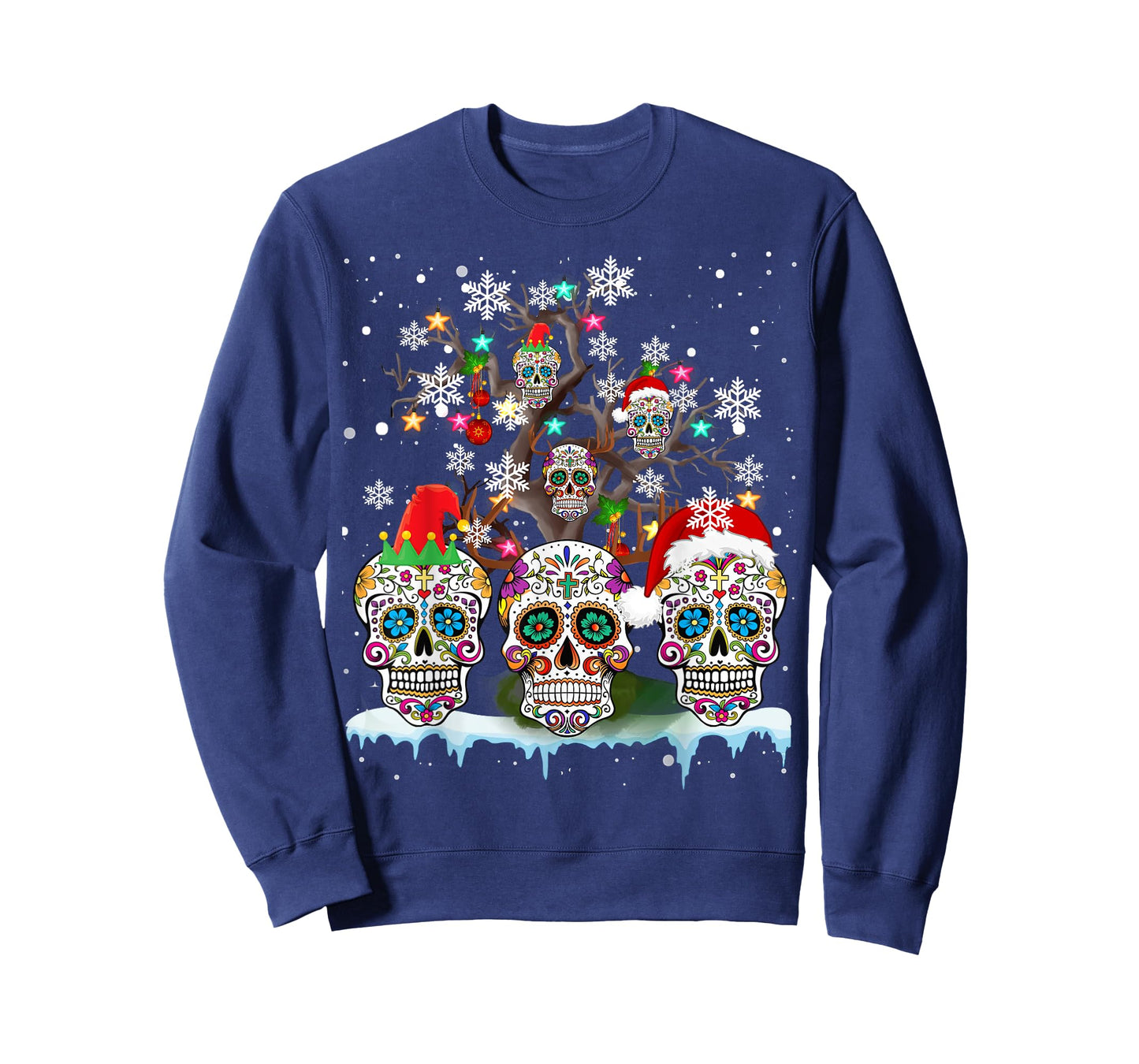 Christmas Sugar Skull On Tree Funny Santa Sugar Skull Gifts T-Shirt