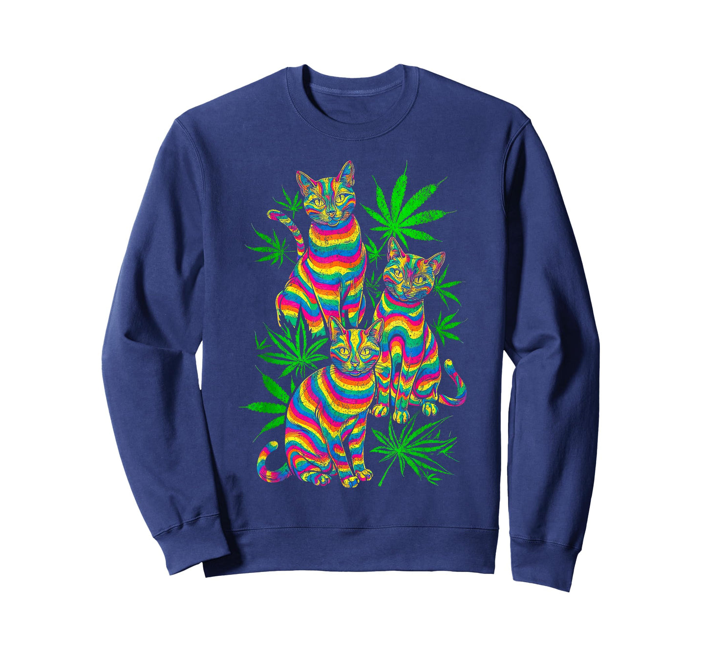 Psychedelic Cats Trippy Marijuana Pot Leaf Weed Cannabis 420 T-Shirt