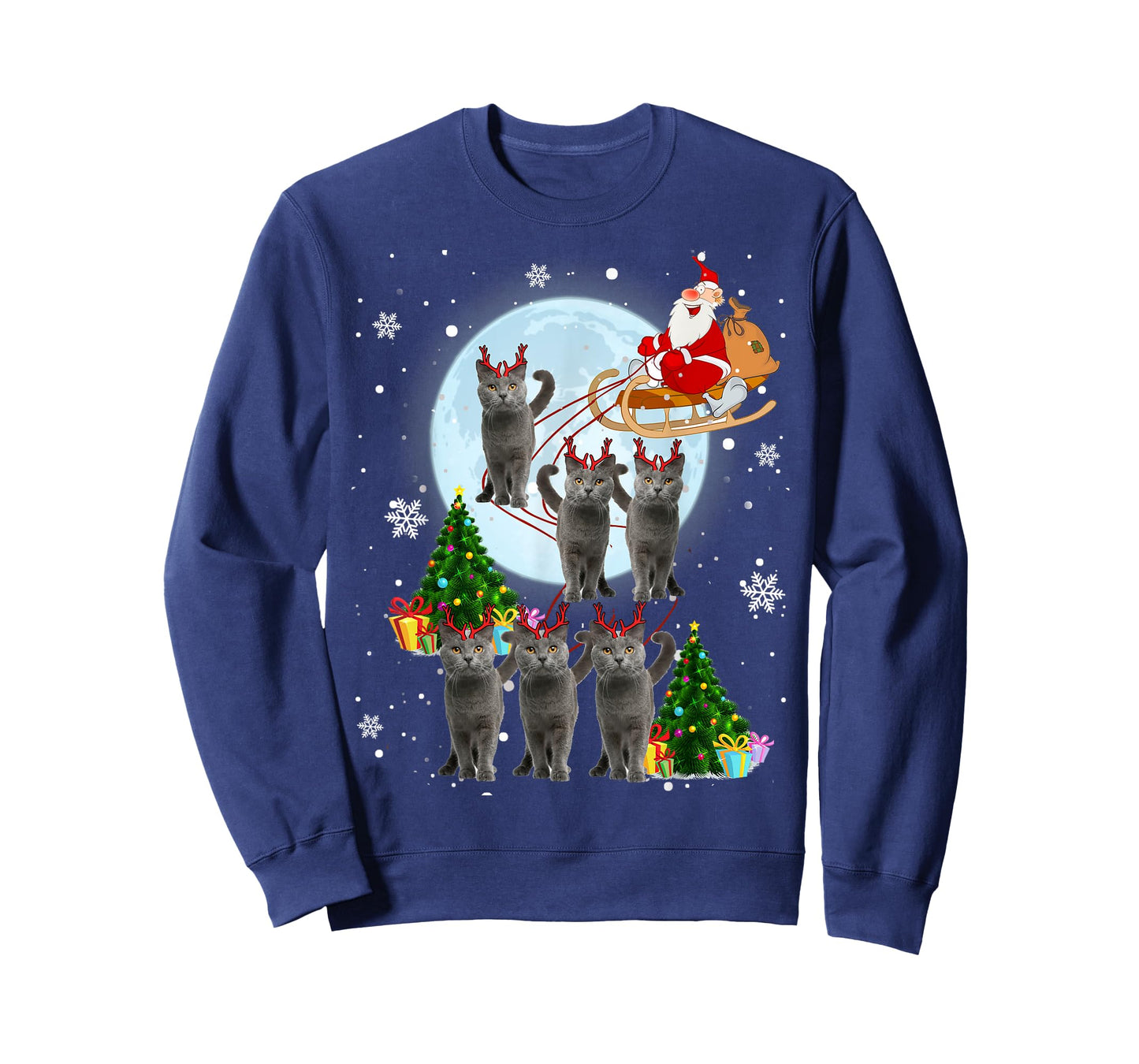 Russian Blue Reindeer Christmas Russian Blue Cat Lover Gifts T-Shirt