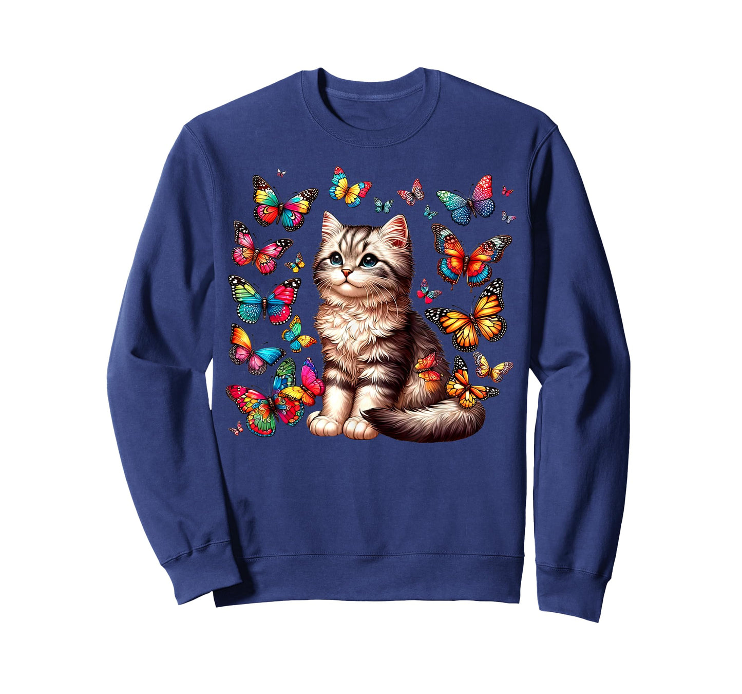 Cute Cat With Colorful Butterfly Art Pet Lover Kitten T-Shirt for Men Women Girls Kids