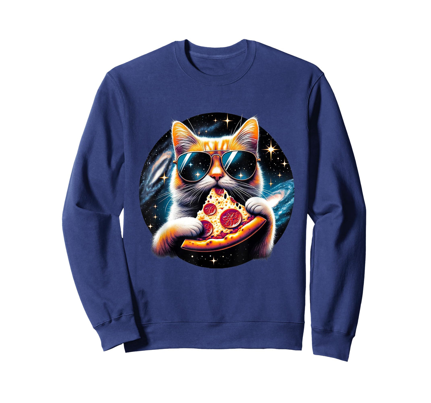 Funny Cat Eating Pizza in Space Kitty Galaxy T-Shirt