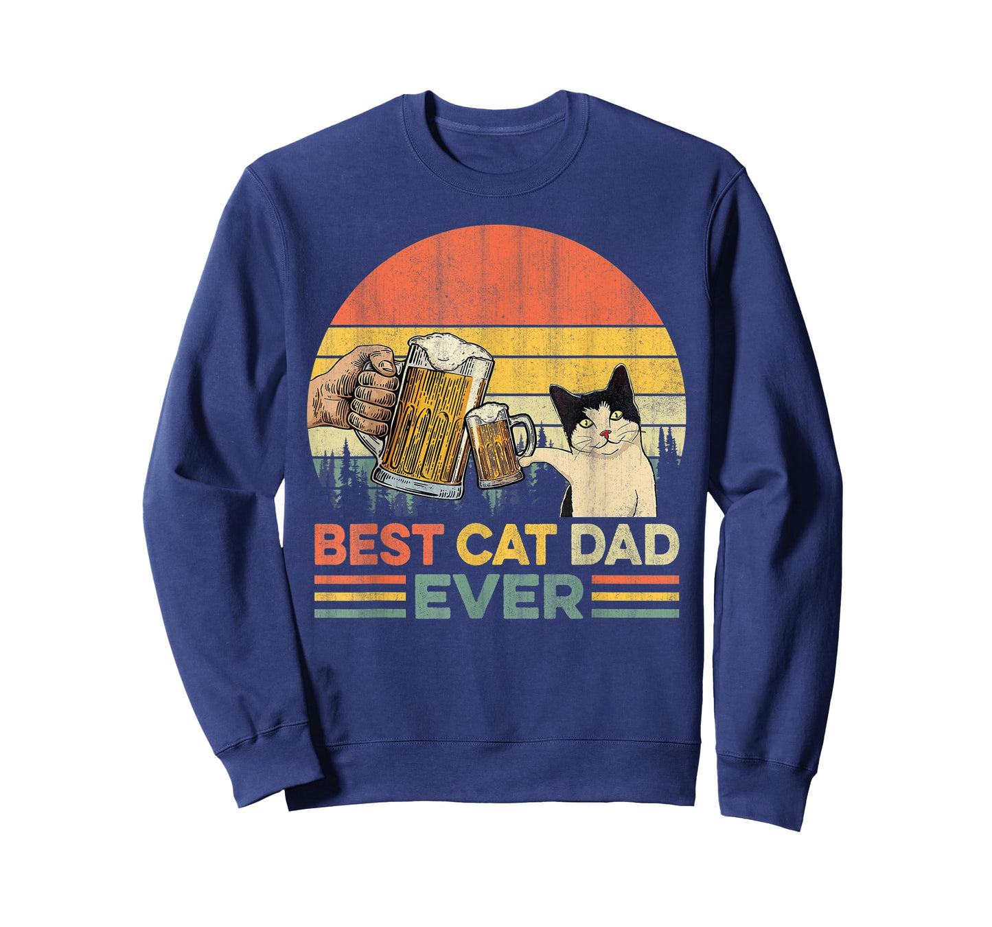 Vintage Best Cat Dad Ever Funny Beer Drinking Men T-Shirt