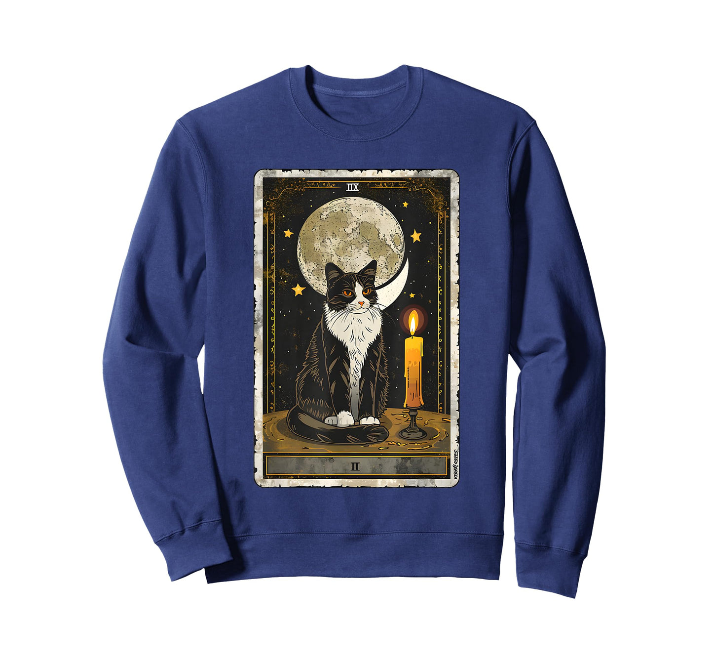 Mystical Feline Serenity: Tarot Moonlight Cat Men Women Kids T-Shirt