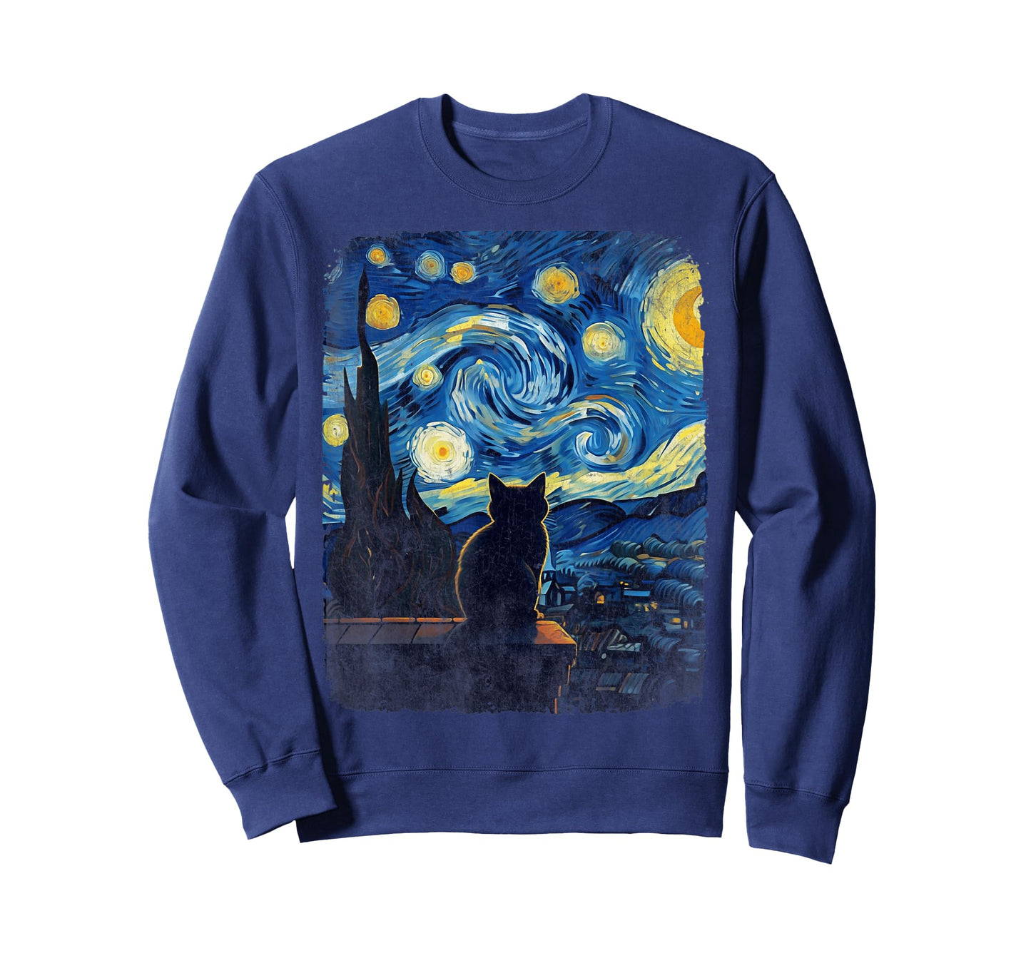 Cat Gifts for Cat Mom Dad Womens Starry Night Van Gogh Cat T-Shirt