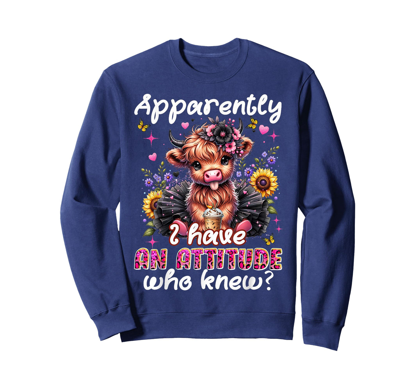 Apparently I Have An Attitude Funny Sarcastic Highland Cow T-Shirt