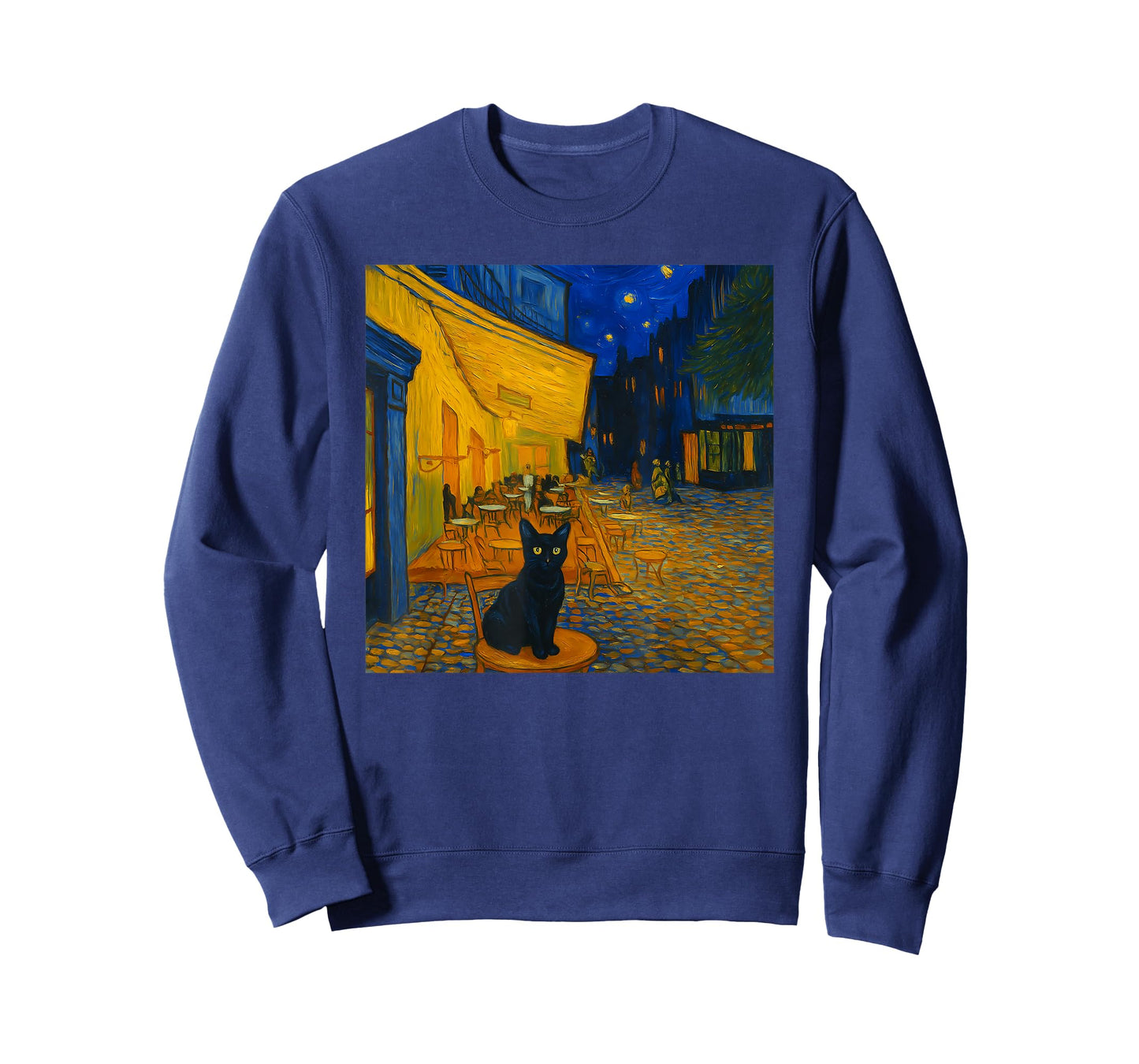 Cafe Terrace At Night With Cat Funny Famous Artist Painting Men Women Kids T-Shirt