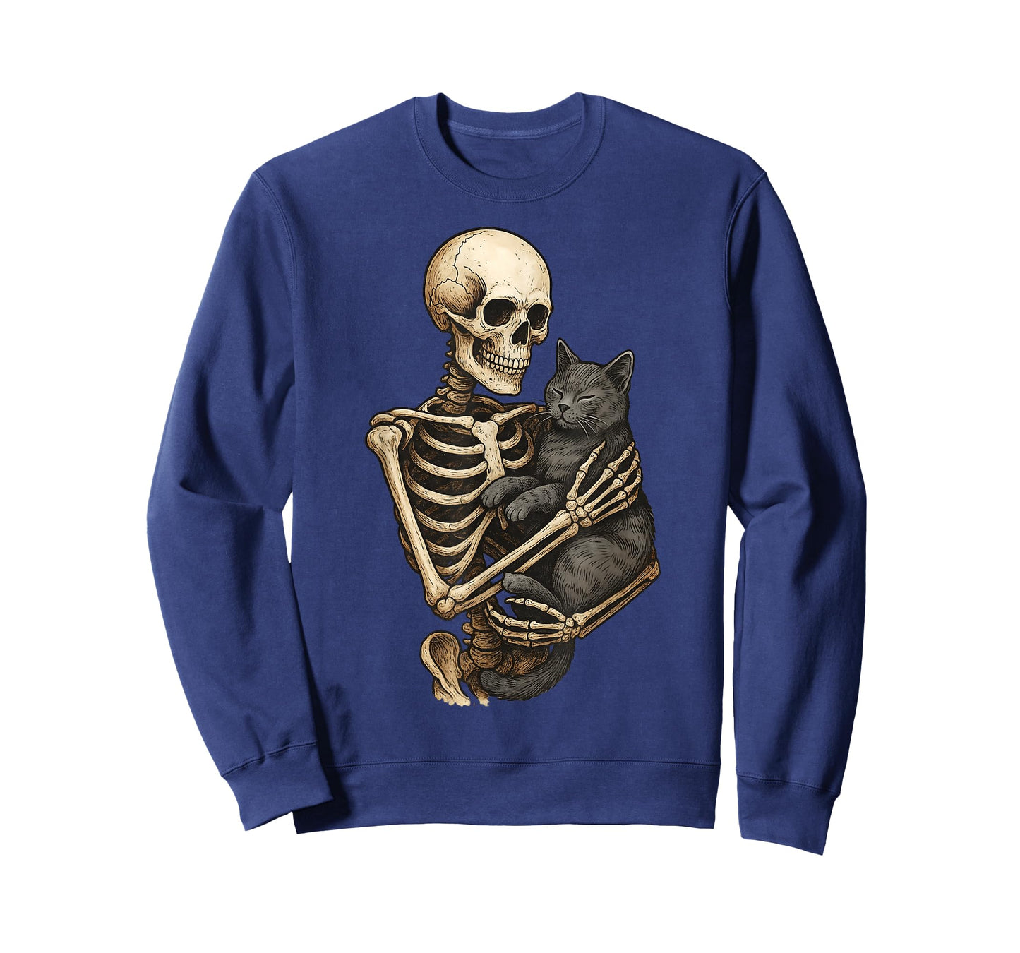 Skeleton Hugging Cat Halloween Cats Lover Cat Mom Cat Dad T-Shirt
