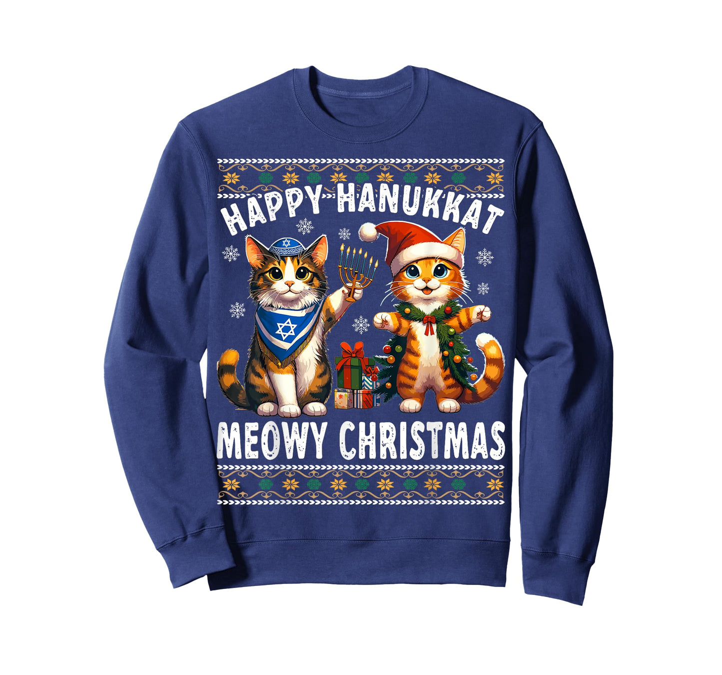 Cat Merry Christmas Happy Hanukkah Jewish Christian T-Shirt