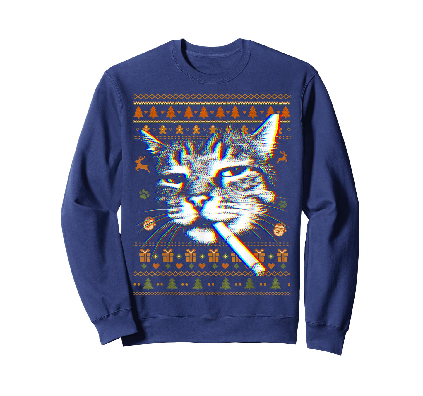 Funny Smoking Cat Meme Ugly Christmas Sweaters Cat Lovers T-Shirt