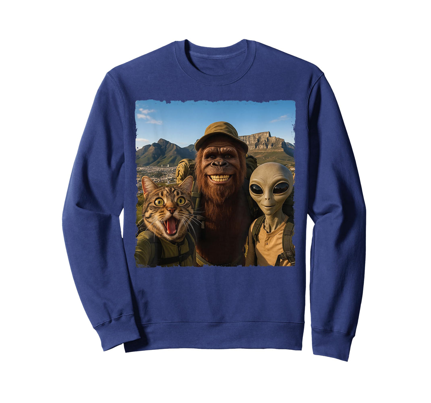 Bigfoot Alien Cat Funny Selfie Hiking Squad Cape Town T-Shirt