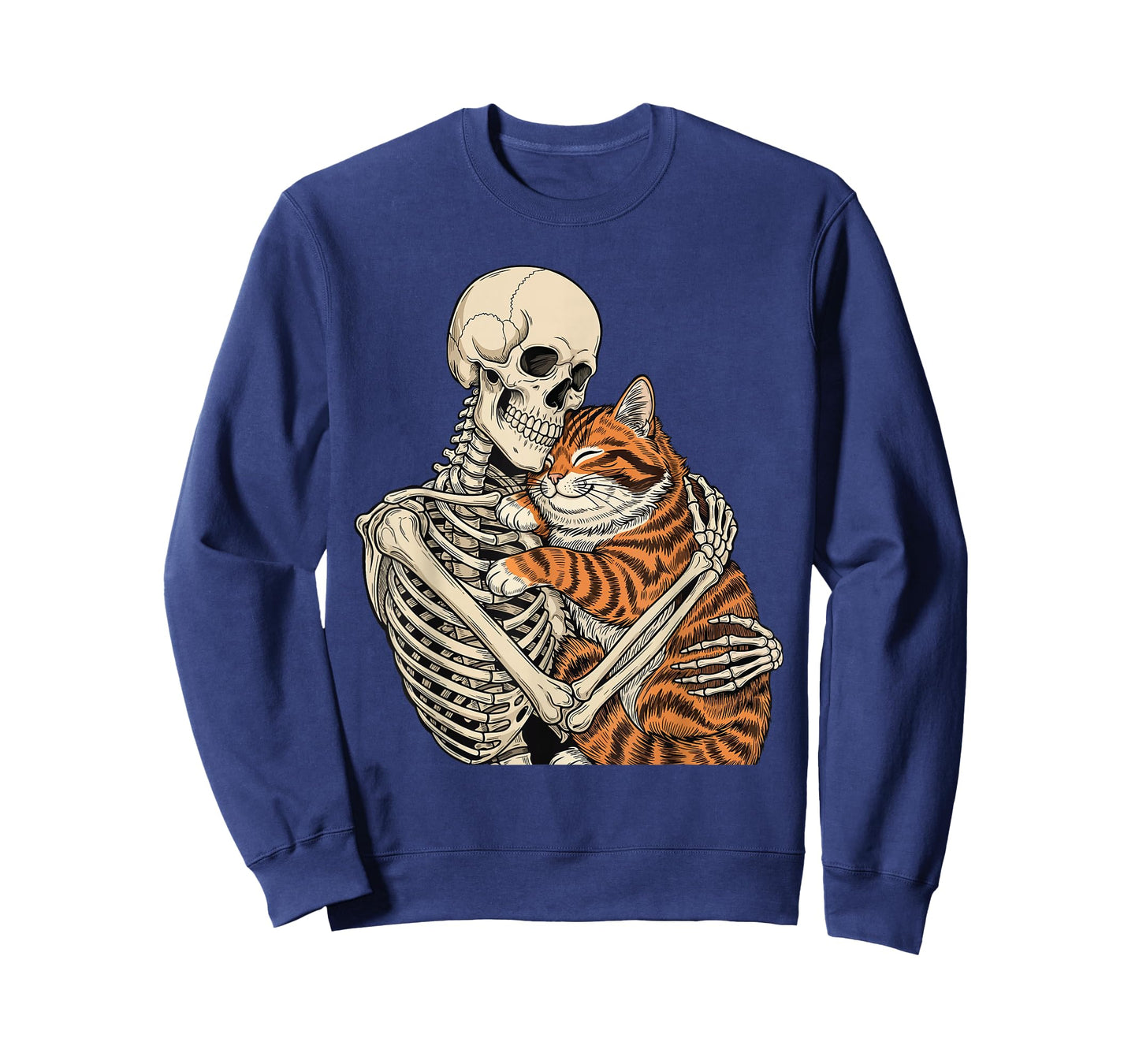 Skeleton Hugging Cat - Spooky Halloween Cat Lover Kitty T-Shirt