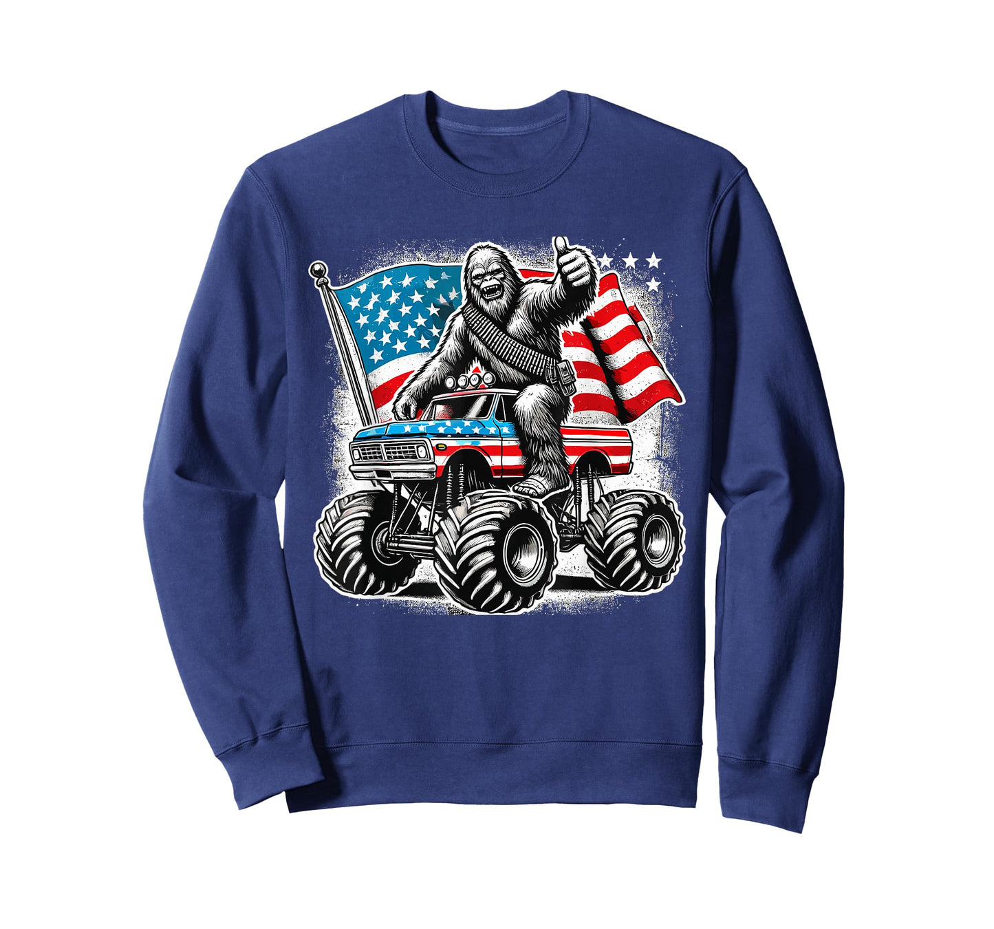 Patriotic Sasquatch Bigfoot Monster Truck American USA Flag T-Shirt