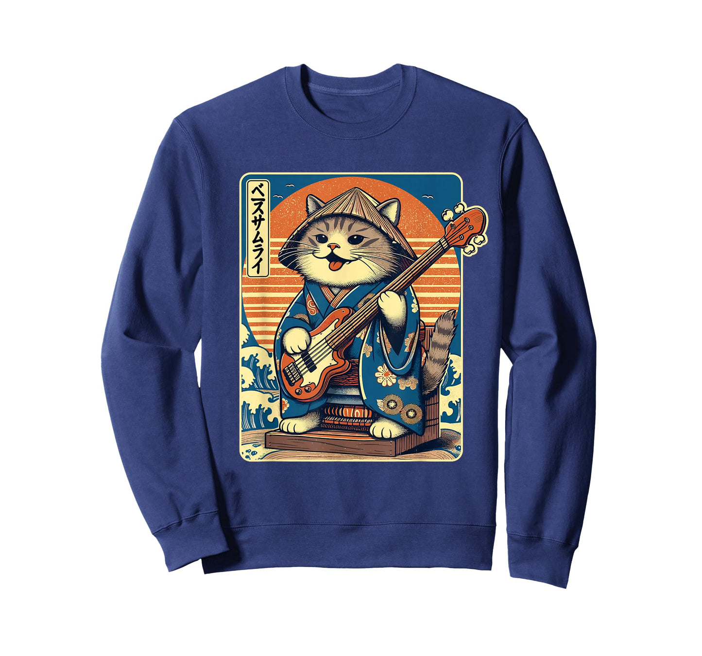 Japanese Samurai Cat Playing The Bass T-Shirt