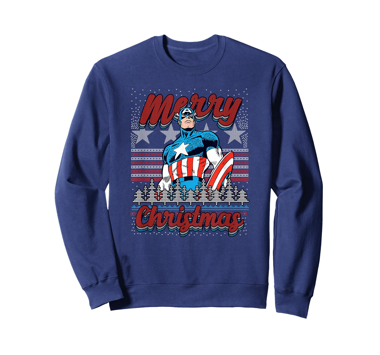 Marvel Christmas Captain America Ugly Sweater Pattern T-Shirt