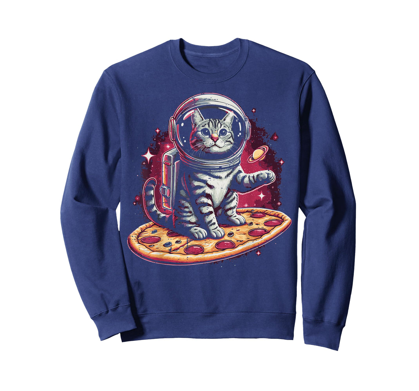 Astronaut Cat On Pizza Funny Kitten Food Pun Men Women Kids T-Shirt