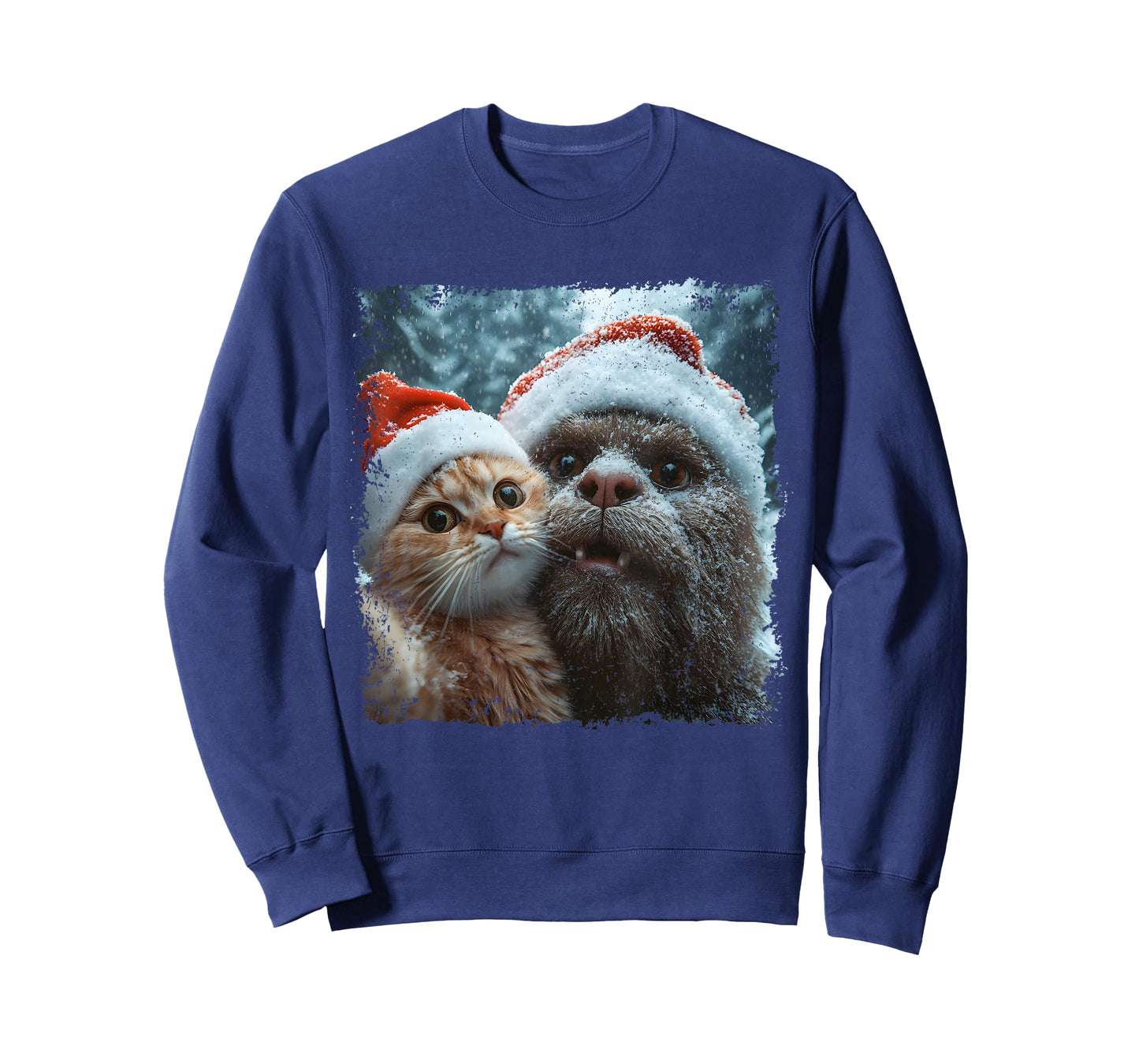 Funny Bigfoot and Cat Christmas Selfie Design T-Shirt