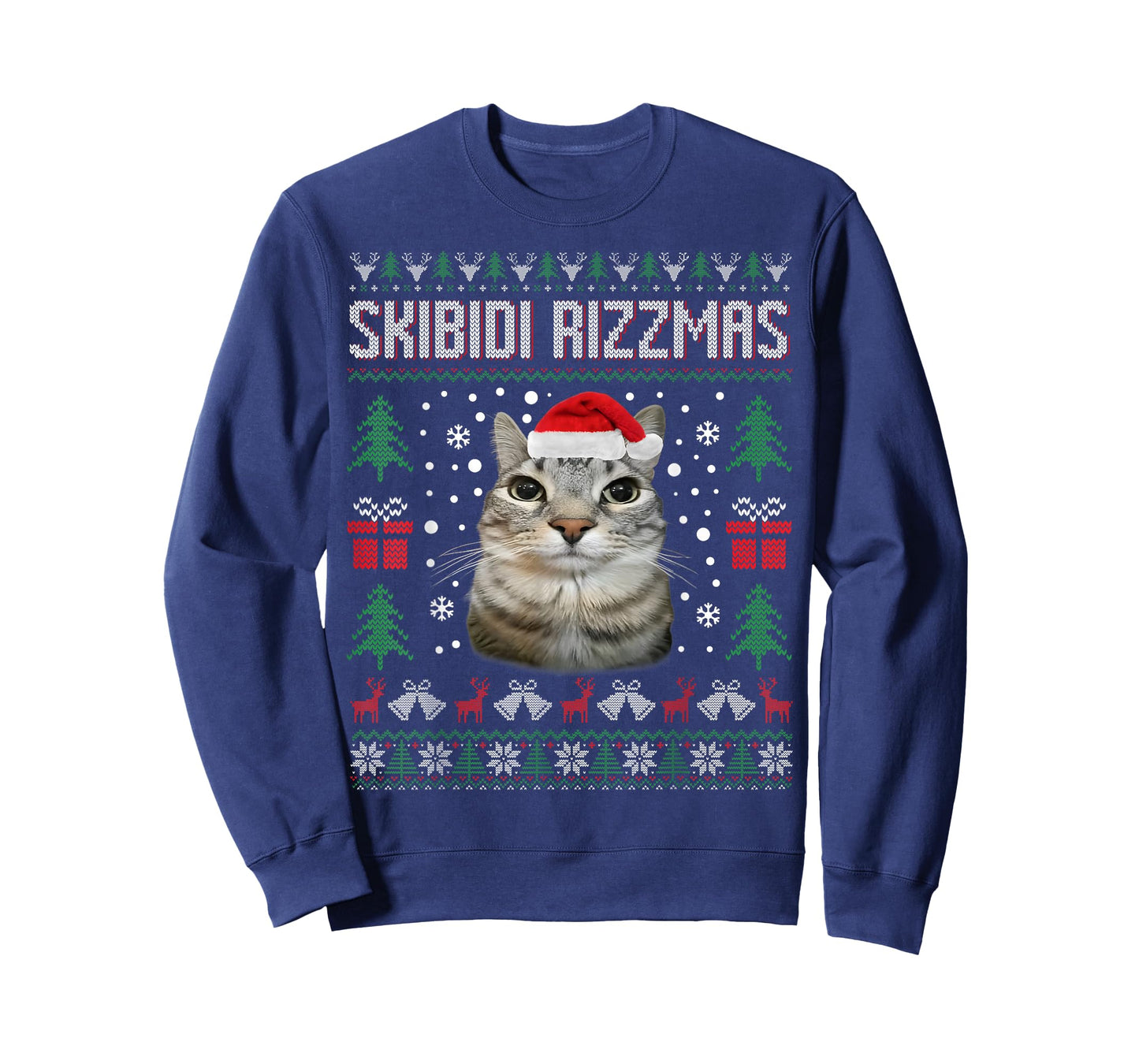 Skibidi Rizzmas Funny Silly Staring Cat Ugly Sweater Xmas T-Shirt