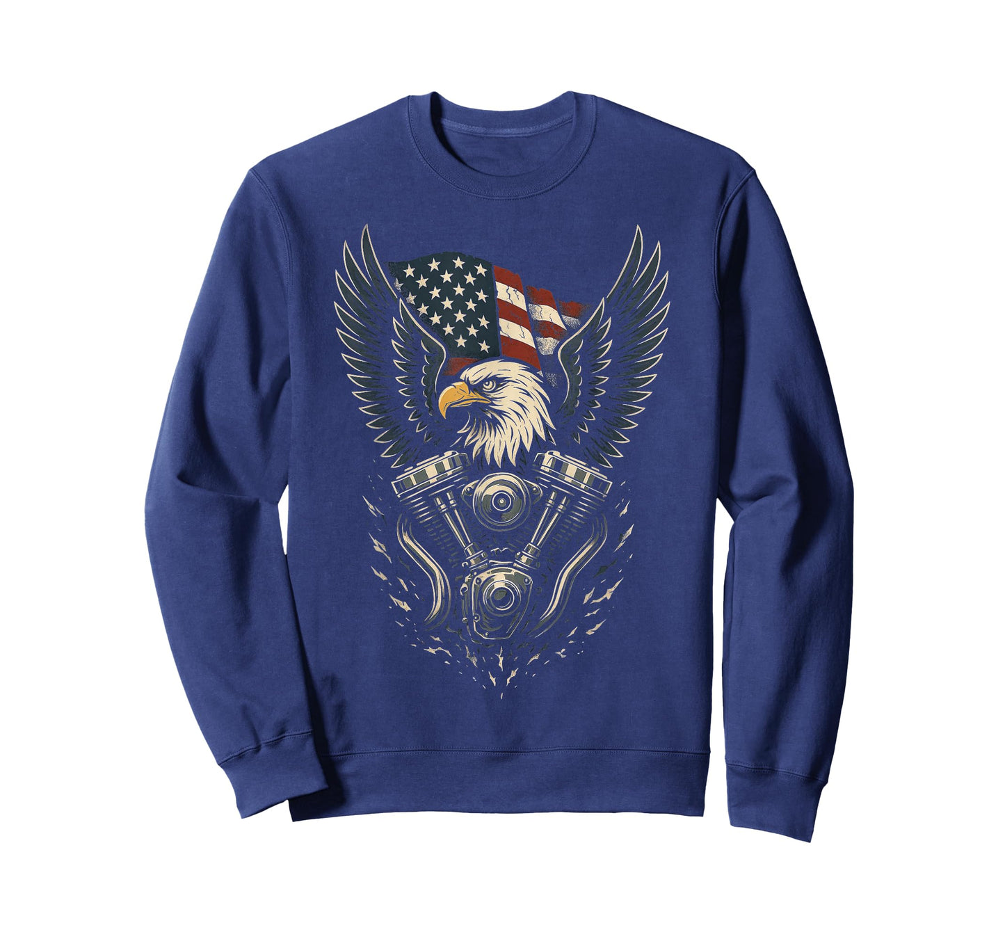 Patriotic Bald Eagle V Twin Engine American Flag Biker T-Shirt