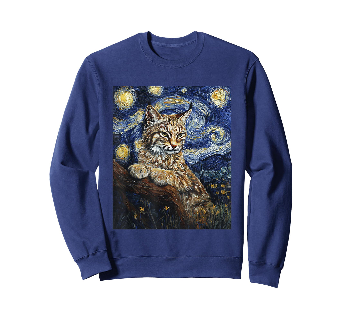 Cute Bobcat Graphic - Van Gogh Style - Starry Night T-Shirt