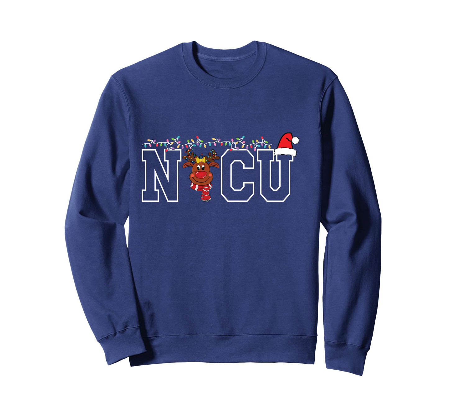 Cute Santa Hat Reindeer Christmas Light Xmas NICU Nurse Cool Long Sleeve T-Shirt