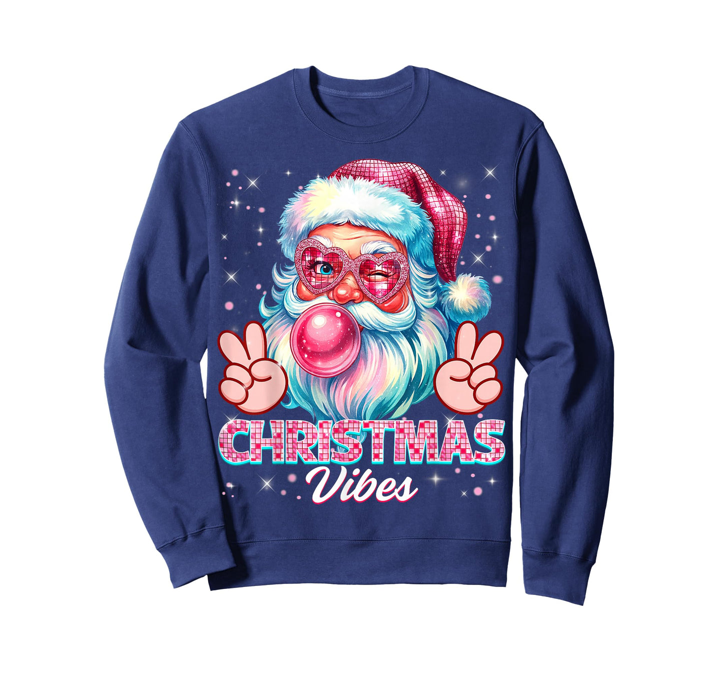 Christmas Vibes Cute Pink Santa Vintage Retro Pjs Women Girl T-Shirt