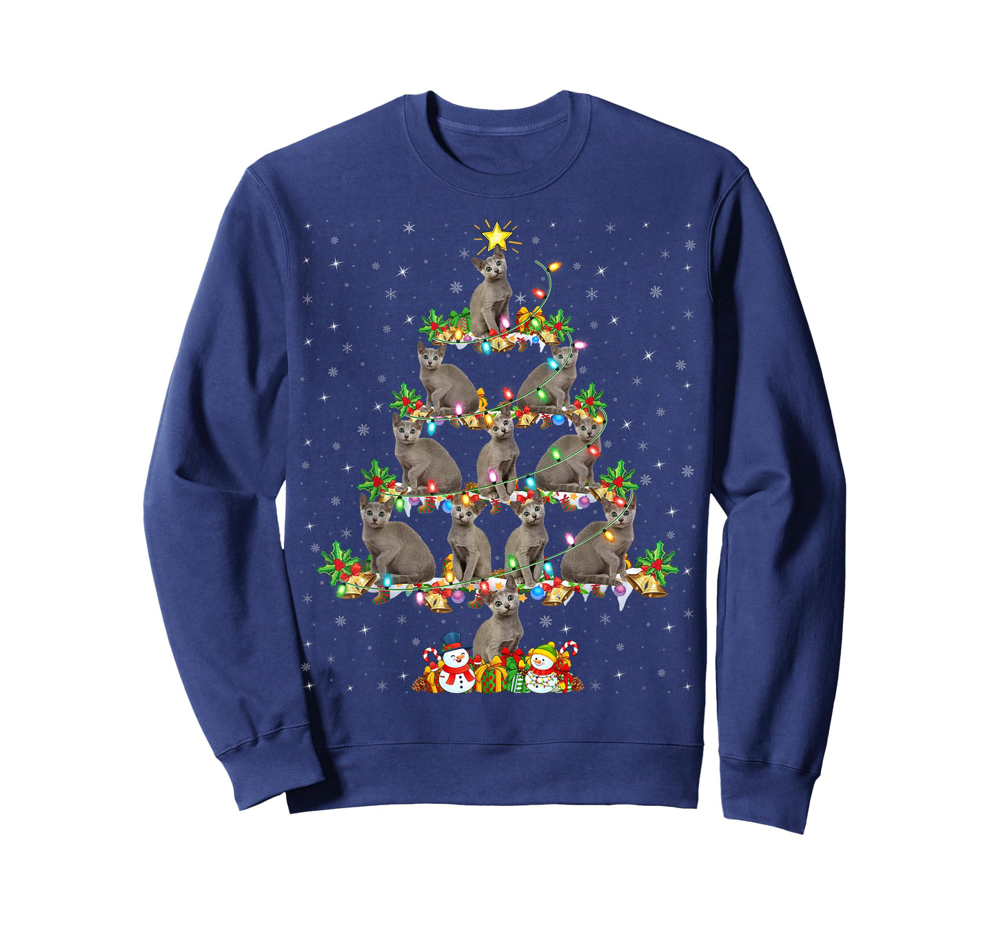 Russian Blue Cat Xmas Lights Russian Blue Cat Christmas Tree T-Shirt
