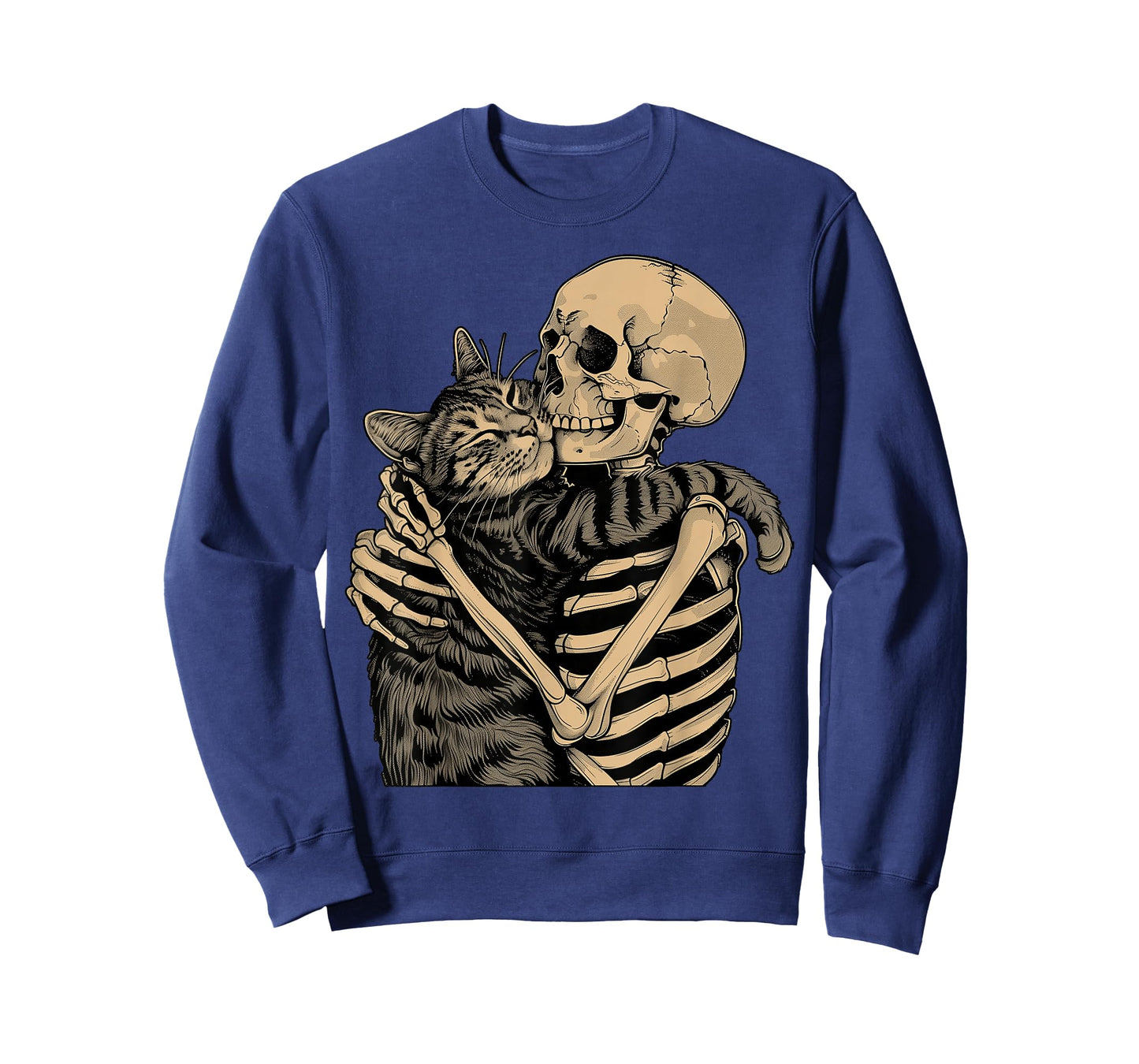 Skeleton Hugging Cat Halloween Cat Lover Cat Mom Dad T-Shirt