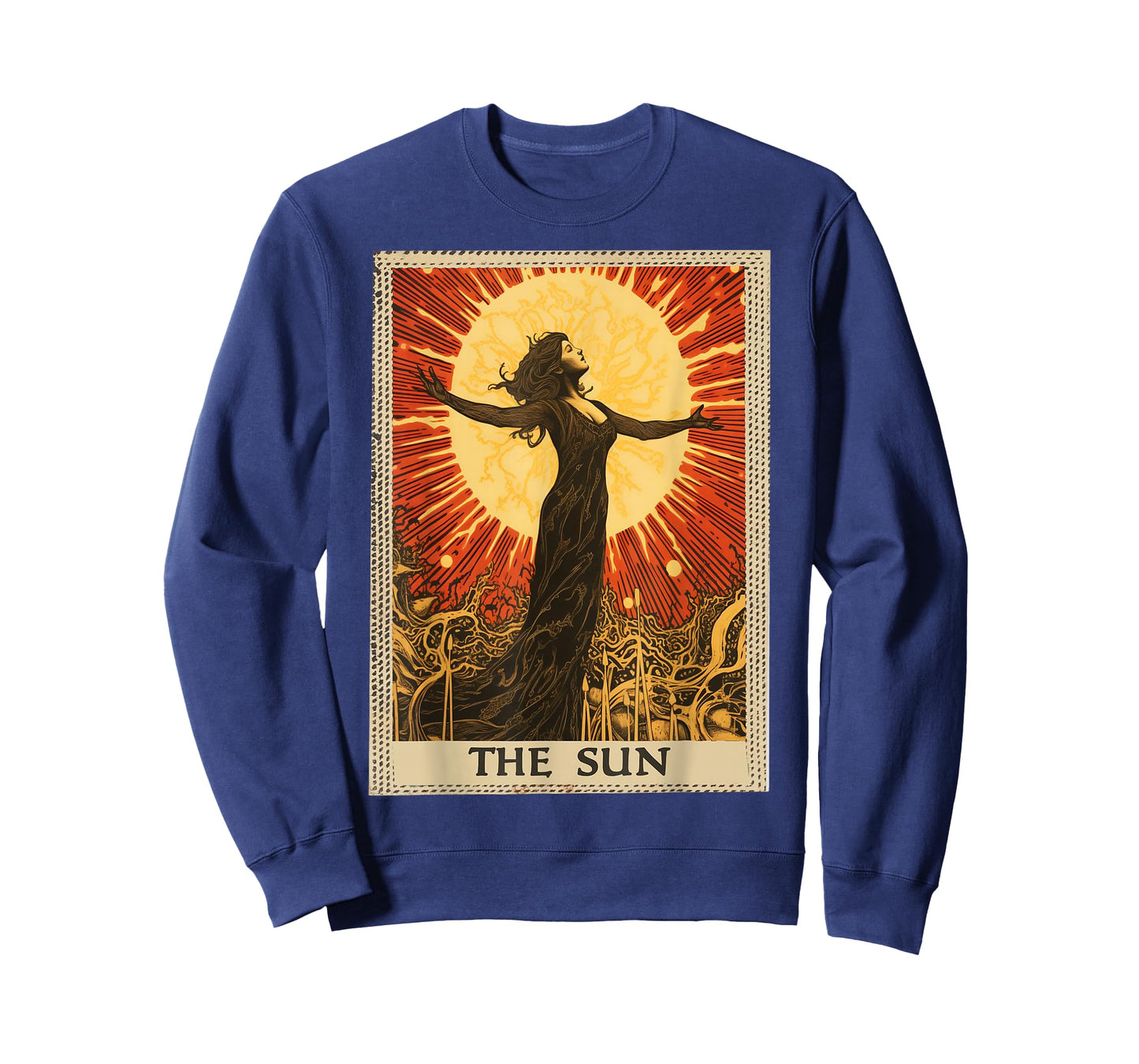 FoolsFate Vintage Tarot Card The Sun T-Shirt - Black, Unisex-Adults, Unisex-Kids, Short Sleeve, Small, Regular Fit, Crew Neck, All Seasons