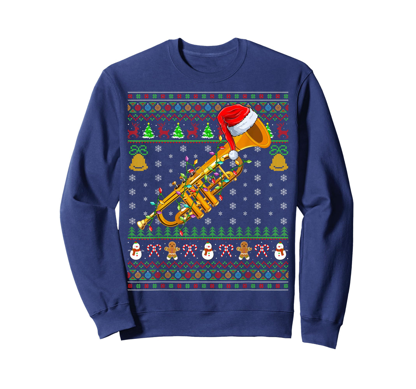 Trumpet Christmas Lights Funny Music Lover Ugly Sweater Xmas T-Shirt