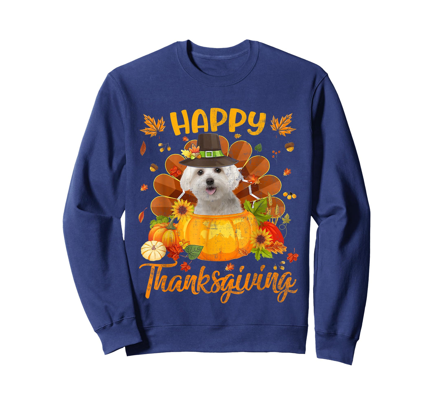 Happy Thanksgiving Maltese Dog Turkey Pumpkin T-Shirt
