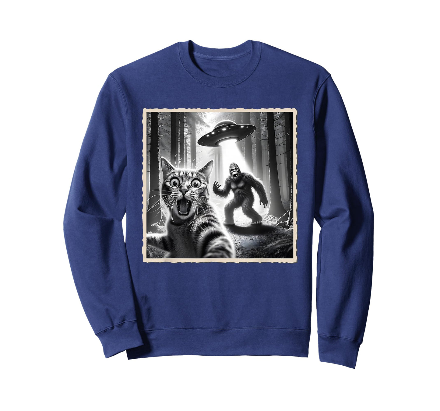 Cat Selfie with Bigfoot & UFO | Funny Sasquatch & Cat T-Shirt