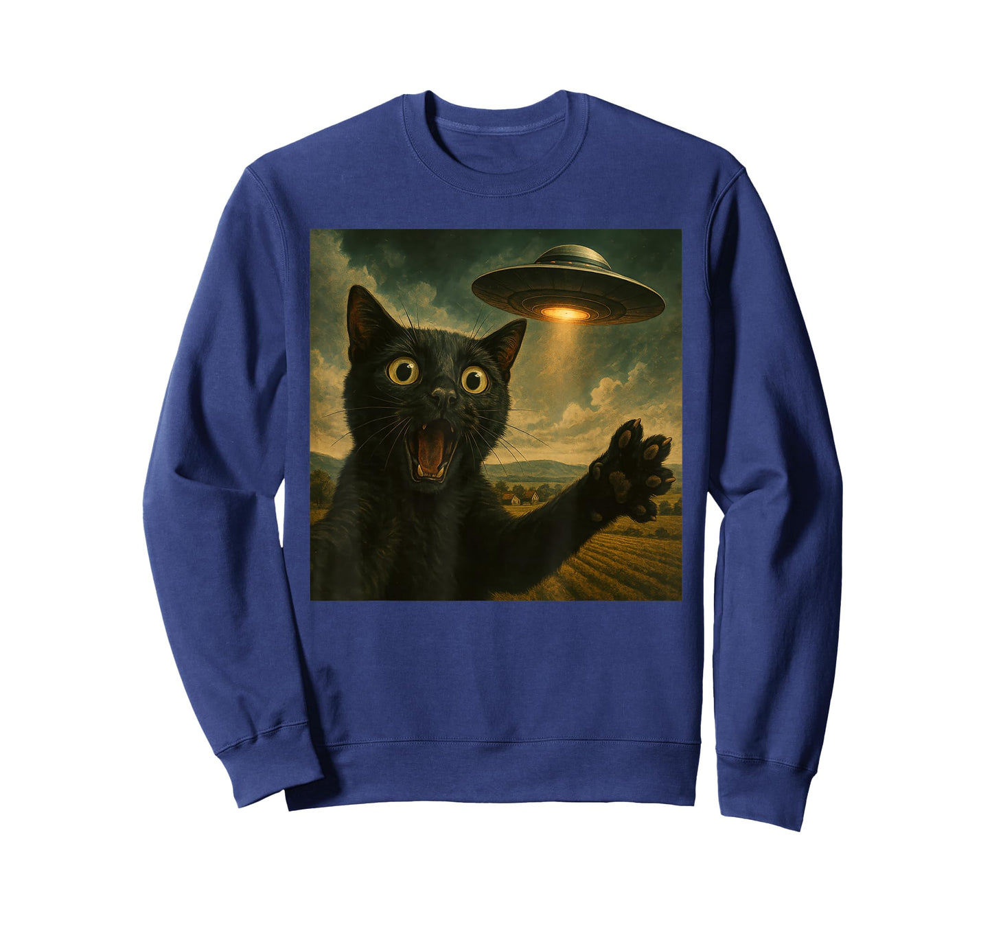 Black Cat Selfie With Alien UFO Funny Cat T-Shirt