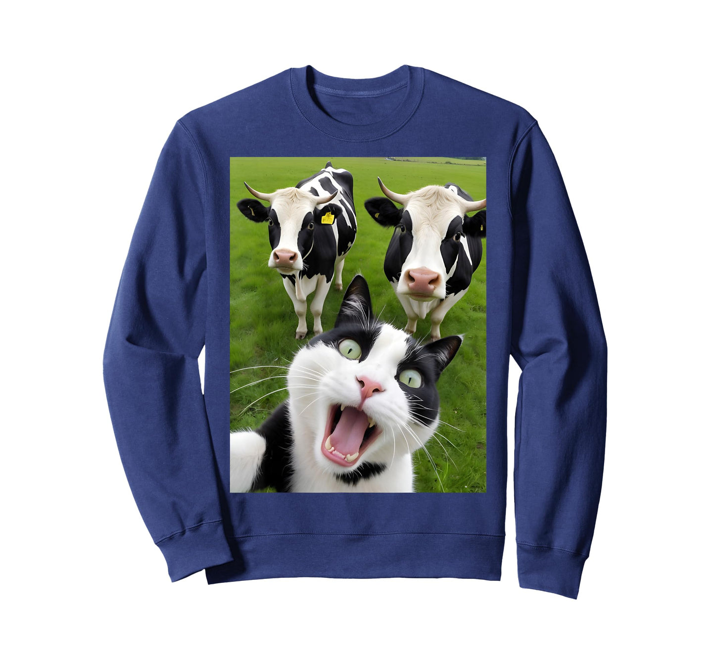 Funny Black And White Cat Cow Selfie T-Shirt