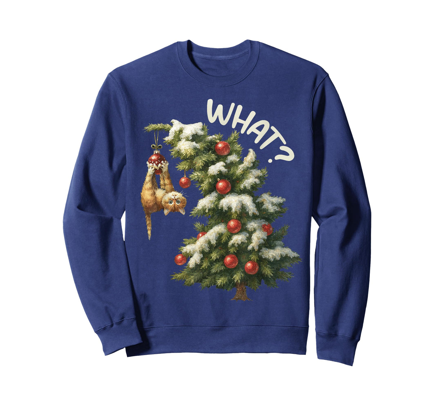 Funny Cat Gift Pushing Christmas Tree Over What? Women T-Shirt