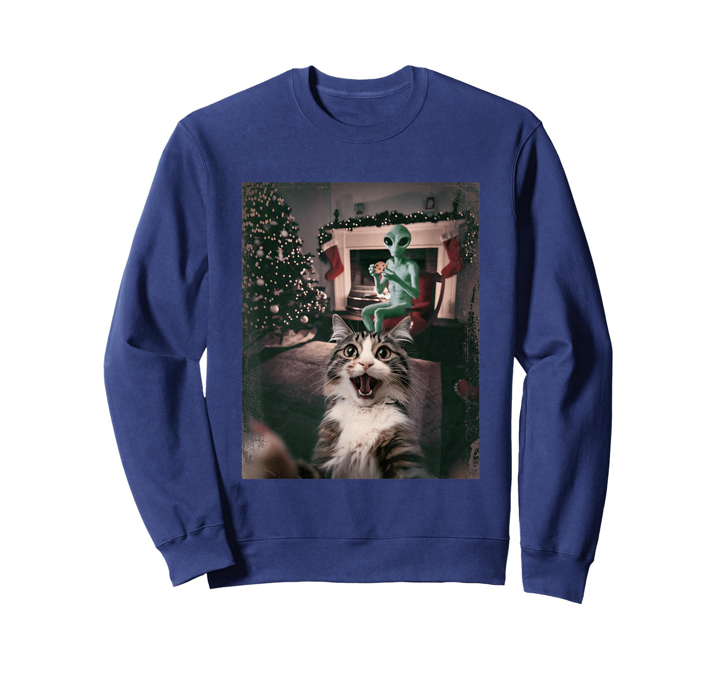 Funny Xmas Cat Selfie Alien Ugly Sweater Christmas Outfit T-Shirt