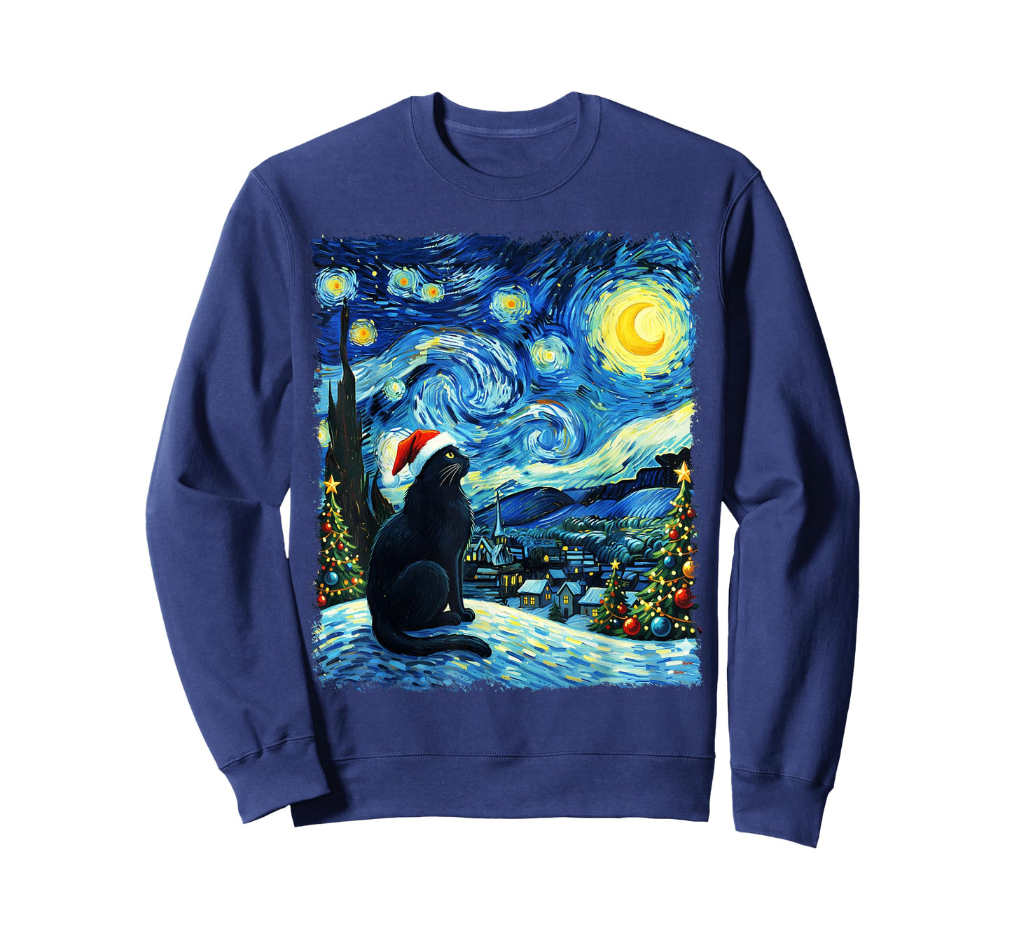 Black Cat Christmas Santa Hat Funny Meowy Cat Men Women Kids T-Shirt