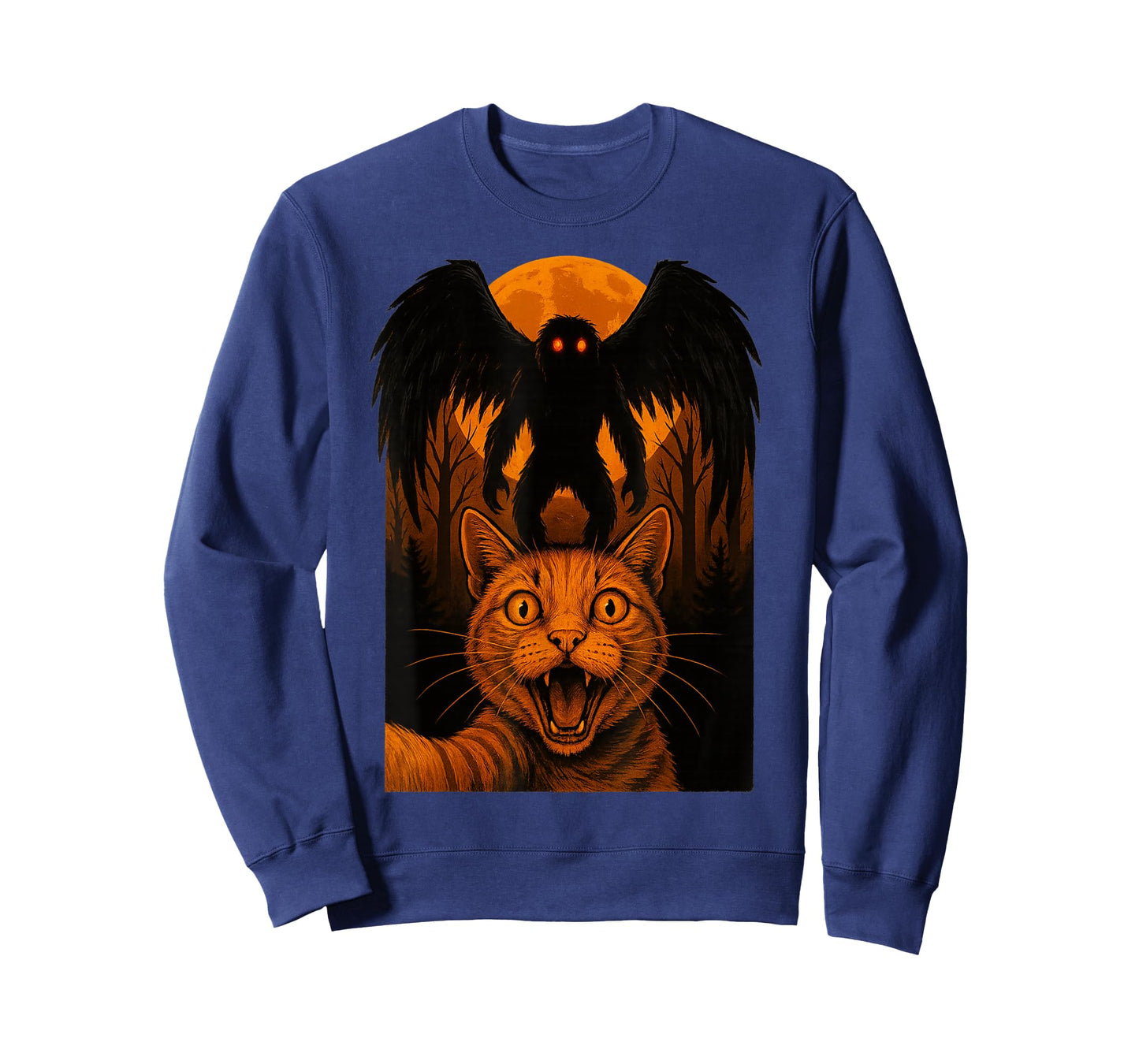 Scared Cat Selfie with Mothman Cryptid Halloween Moth Man T-Shirt