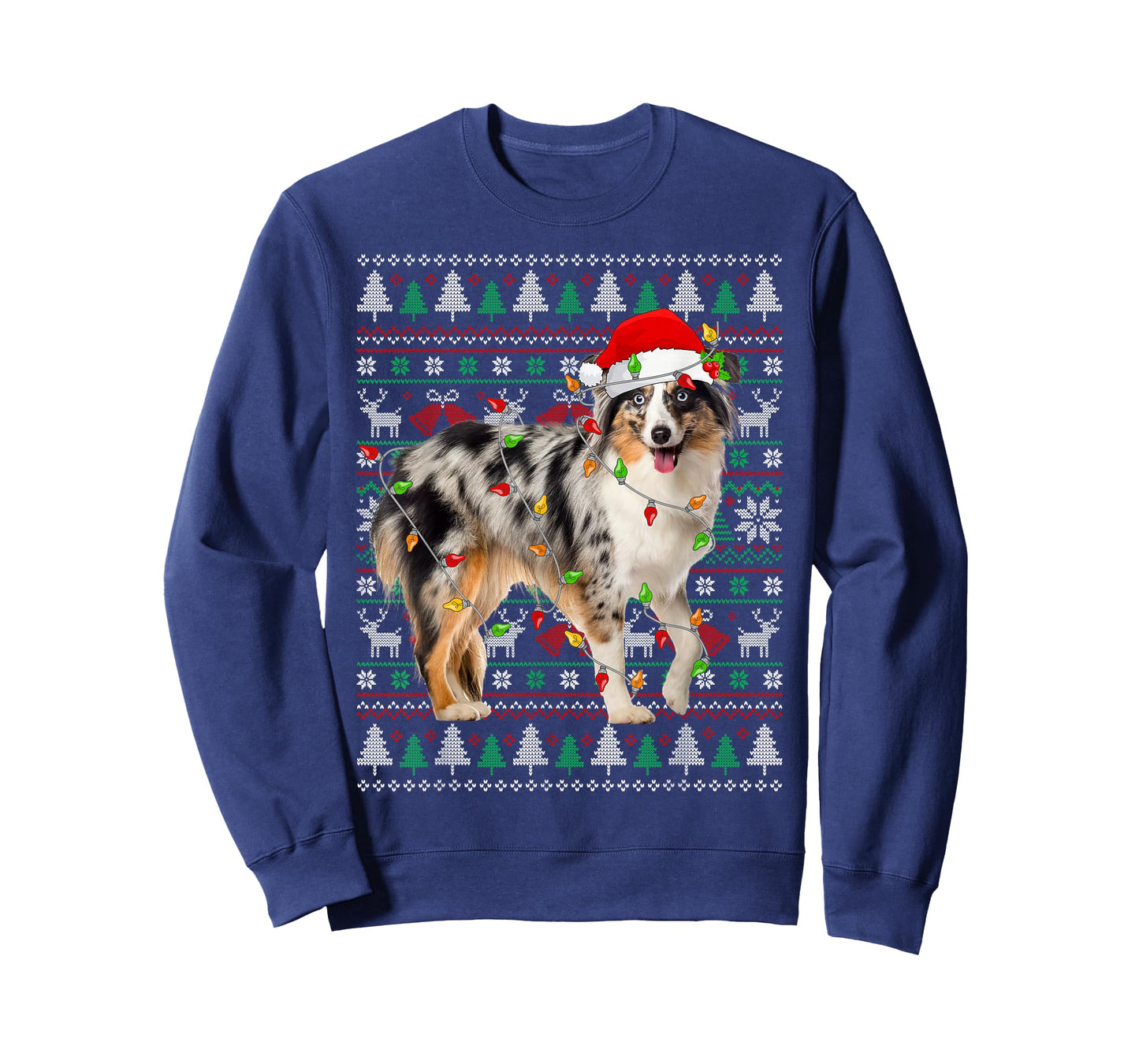 Australian Shepherd Dog Christmas Ugly Sweater Santa Xmas T-Shirt