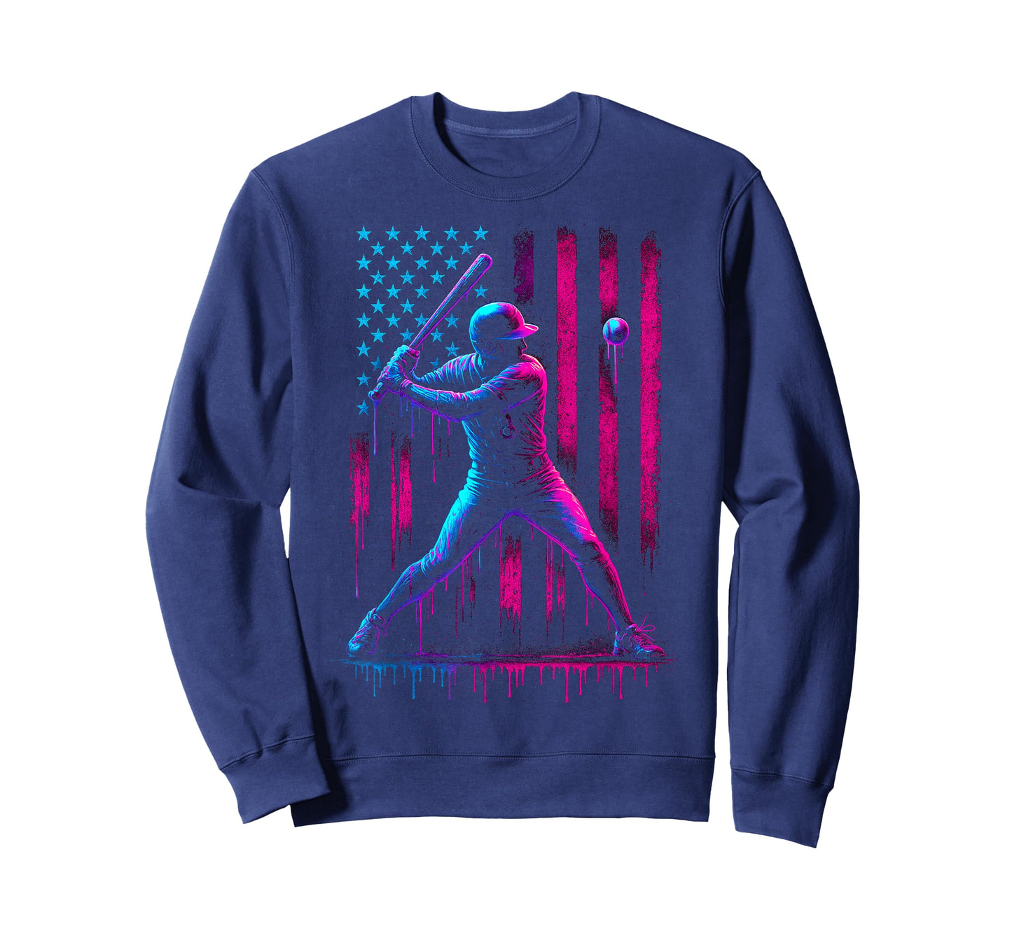 Baseball Ice Cream Drip American Flag USA Patriotic Boys Men T-Shirt