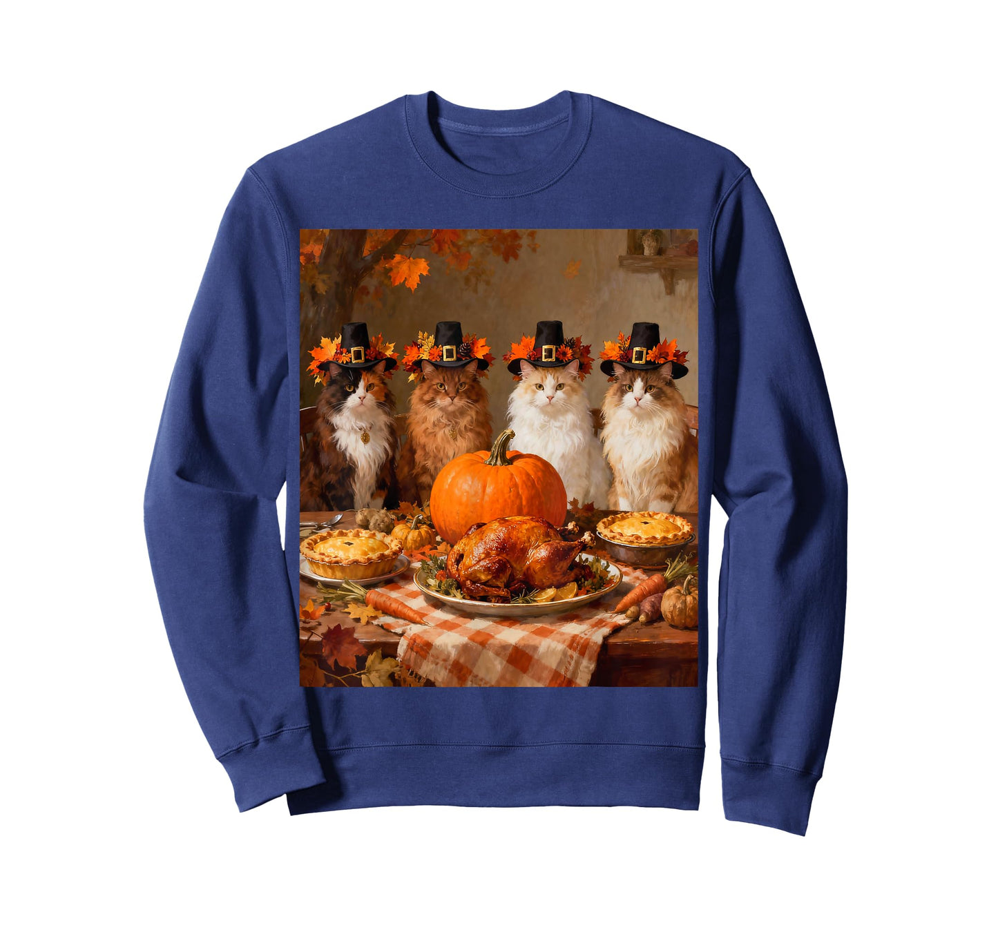Thanksgiving Cats Dinner Feast Vintage Fall Men Women Kids T-Shirt