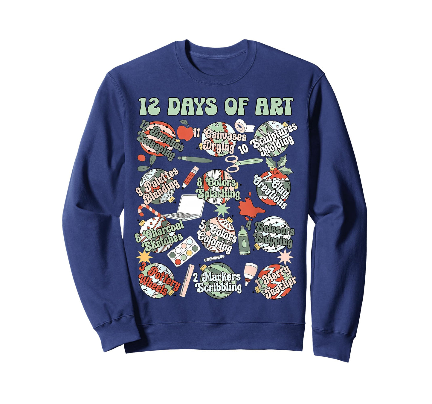 12 Days of Art Teacher Christmas Artists Painter Educational T-Shirt