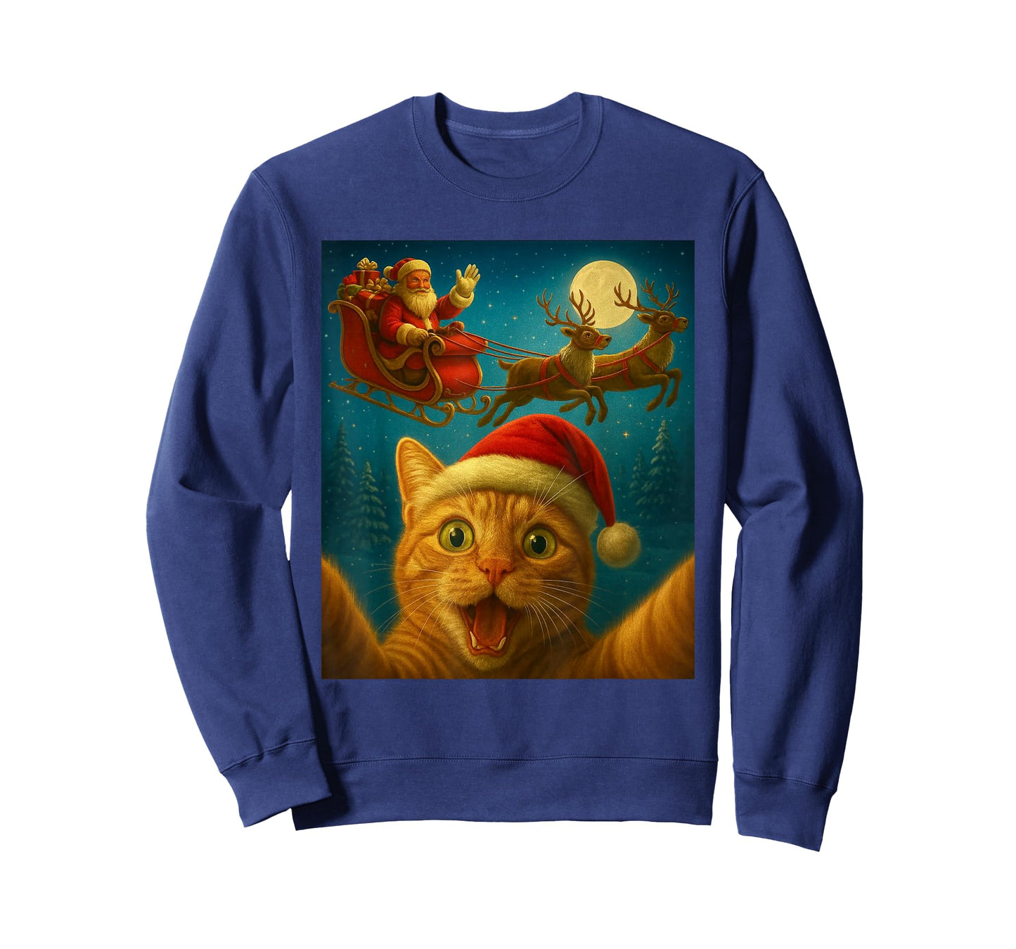 Christmas Cat Selfie with Santa Claus Funny Cat Graphic Xmas T-Shirt