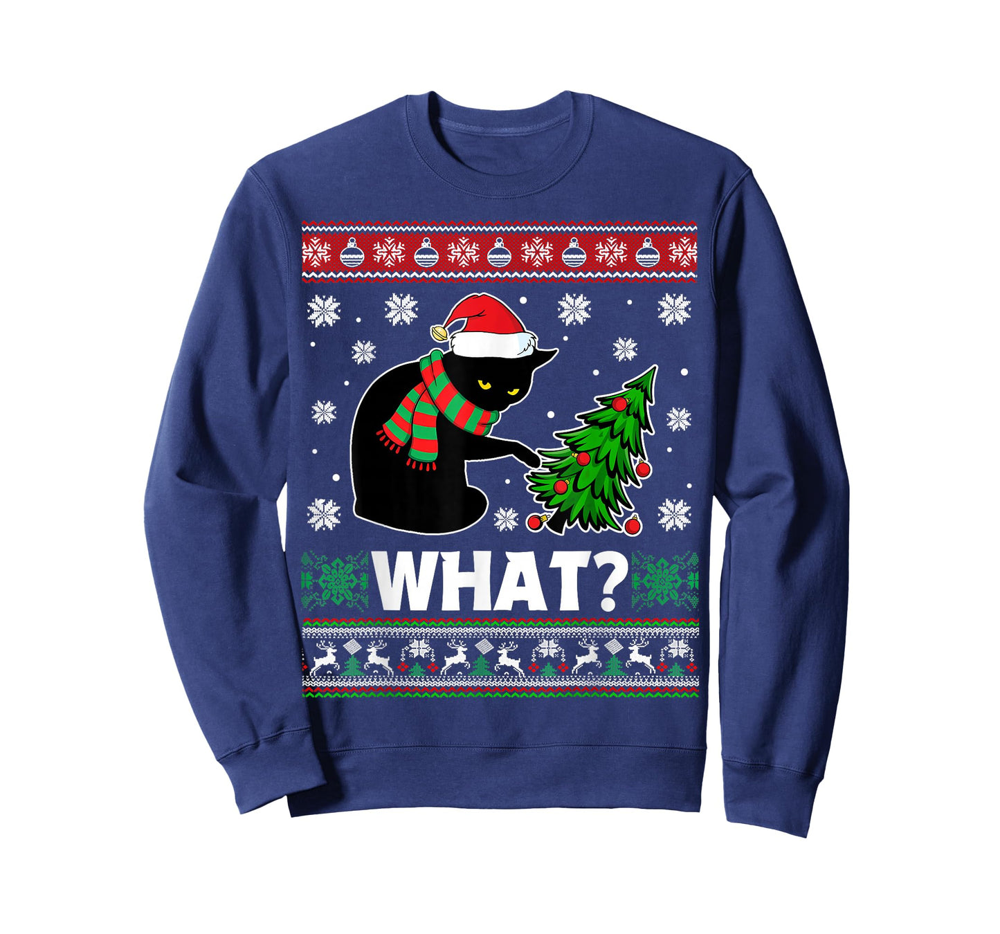 Black Cat What Pushing Tree Over Ugly Christmas Sweaters T-Shirt