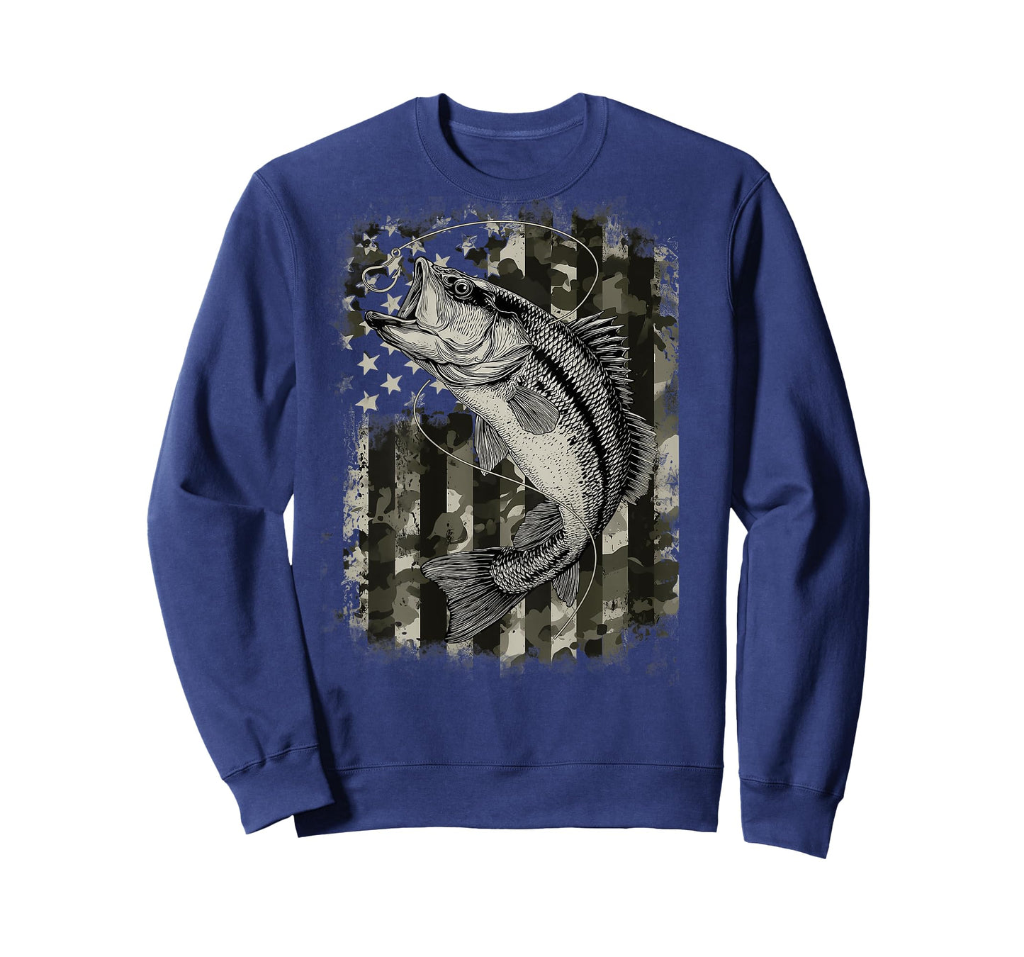 Camouflage American Flag Fisherman Bass Fishing (On Back) T-Shirt